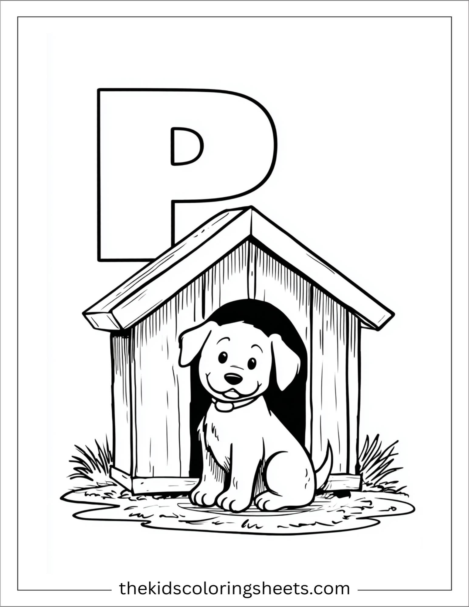 alphabet P puppy house coloring page
