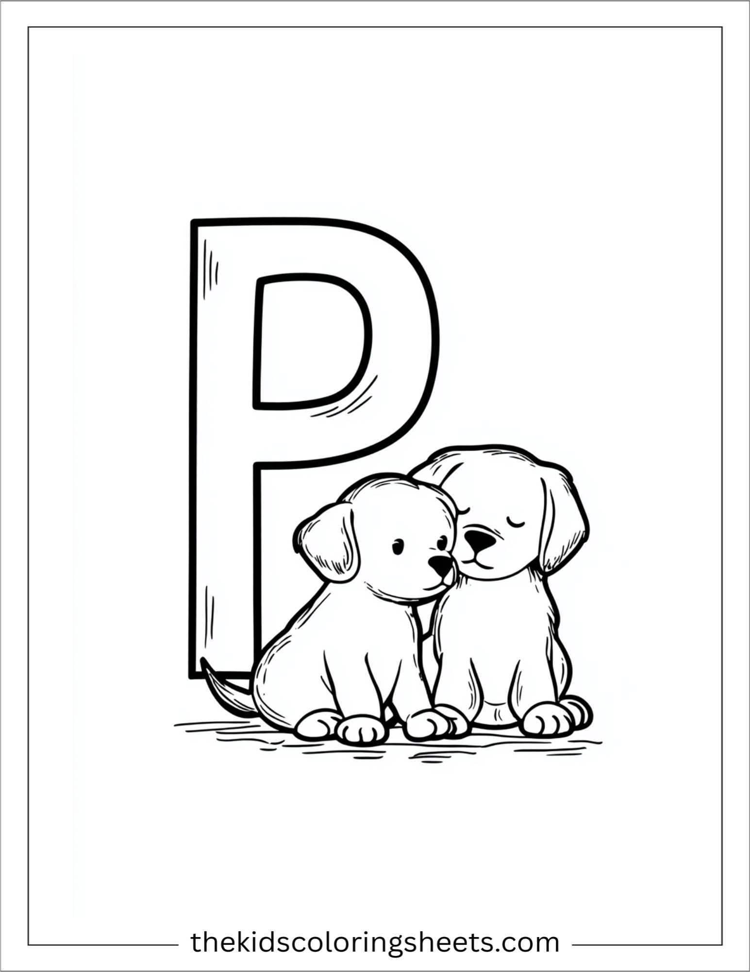 alphabet P puppy love coloring page