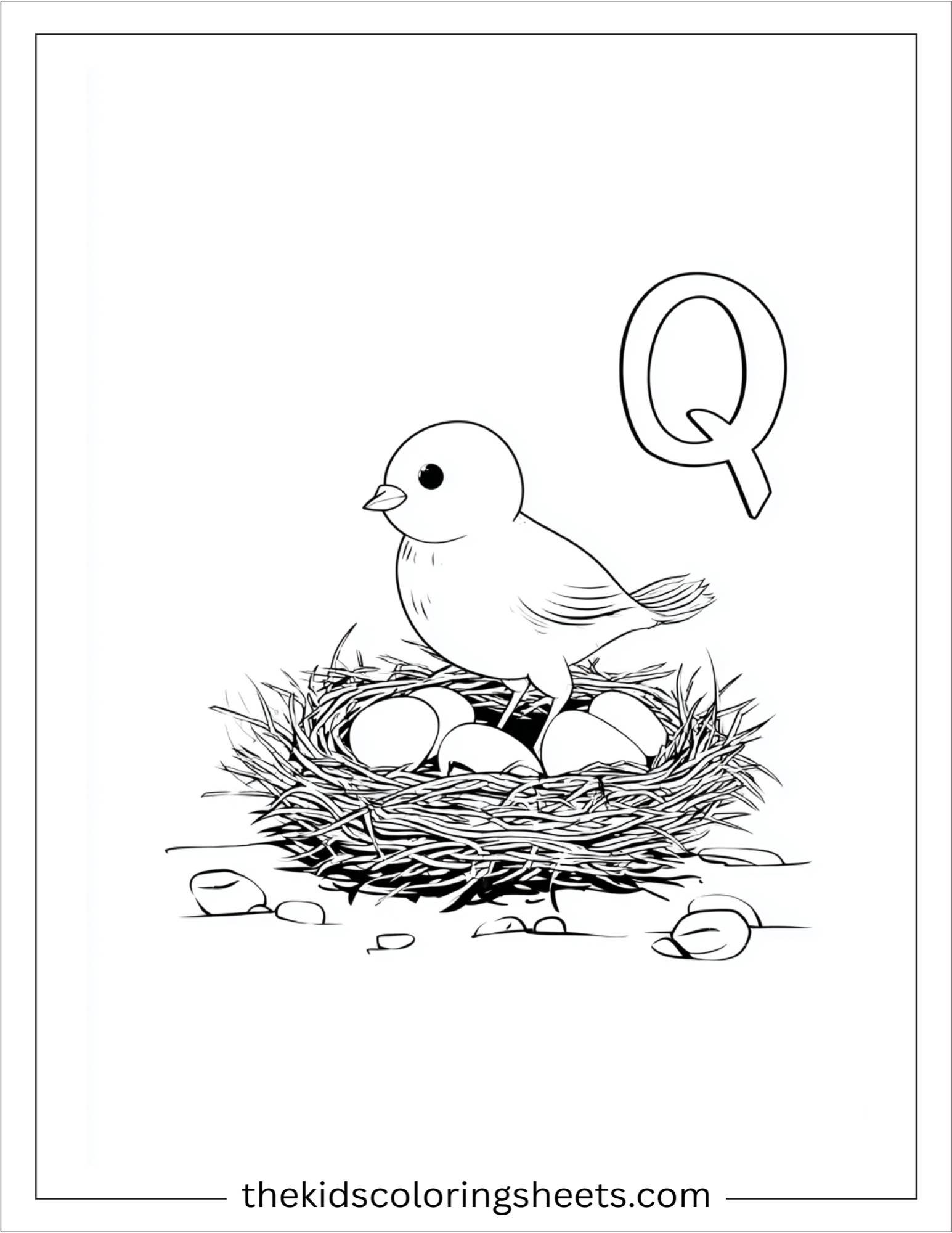alphabet Q quail nest coloring page