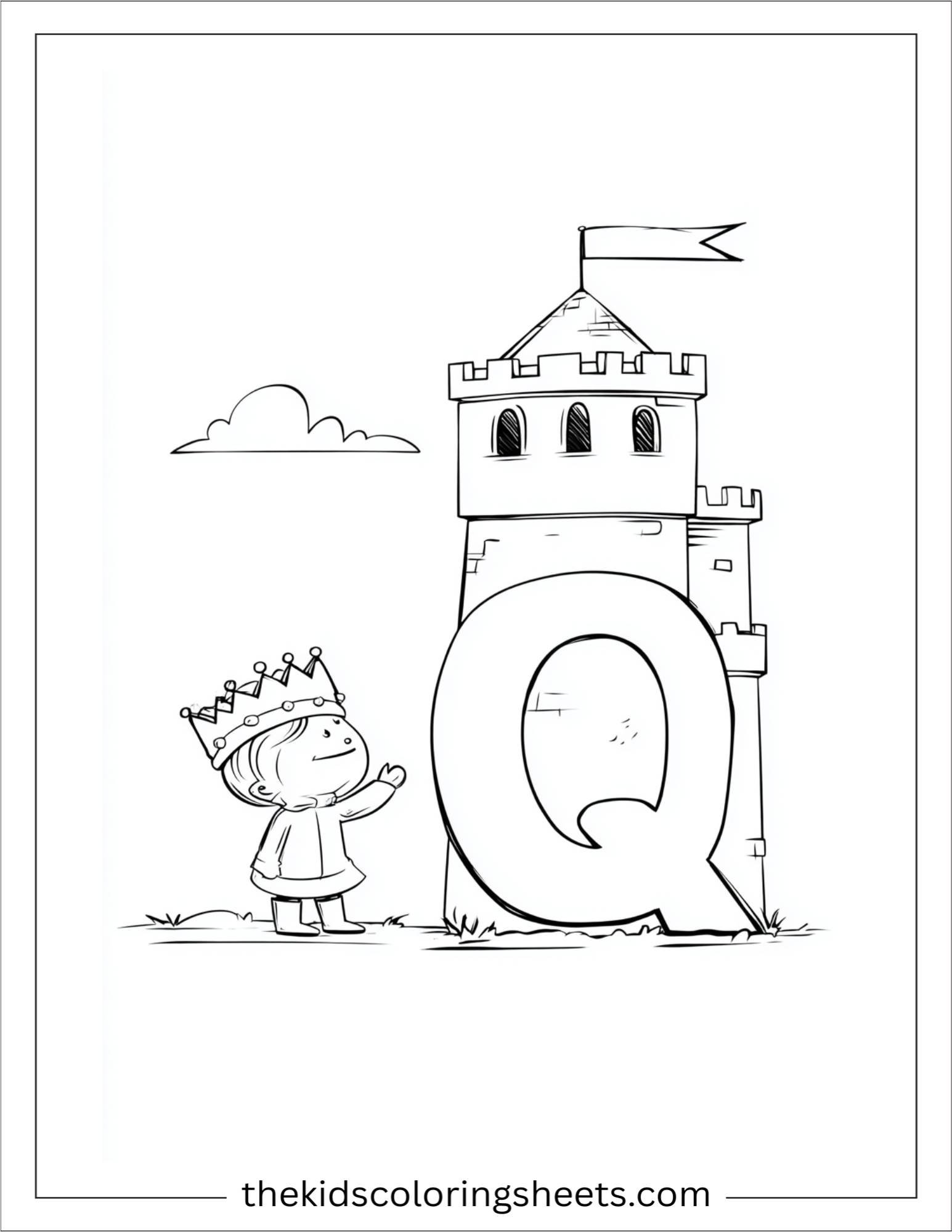 alphabet Q queen castle coloring page