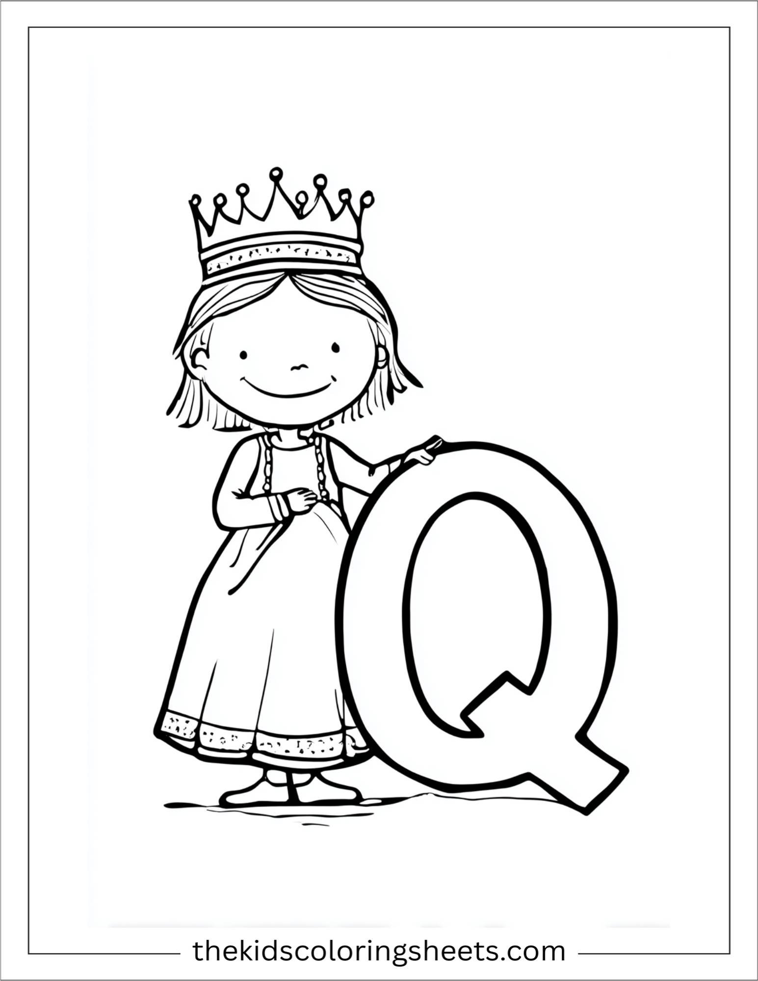 alphabet Q queen coloring page