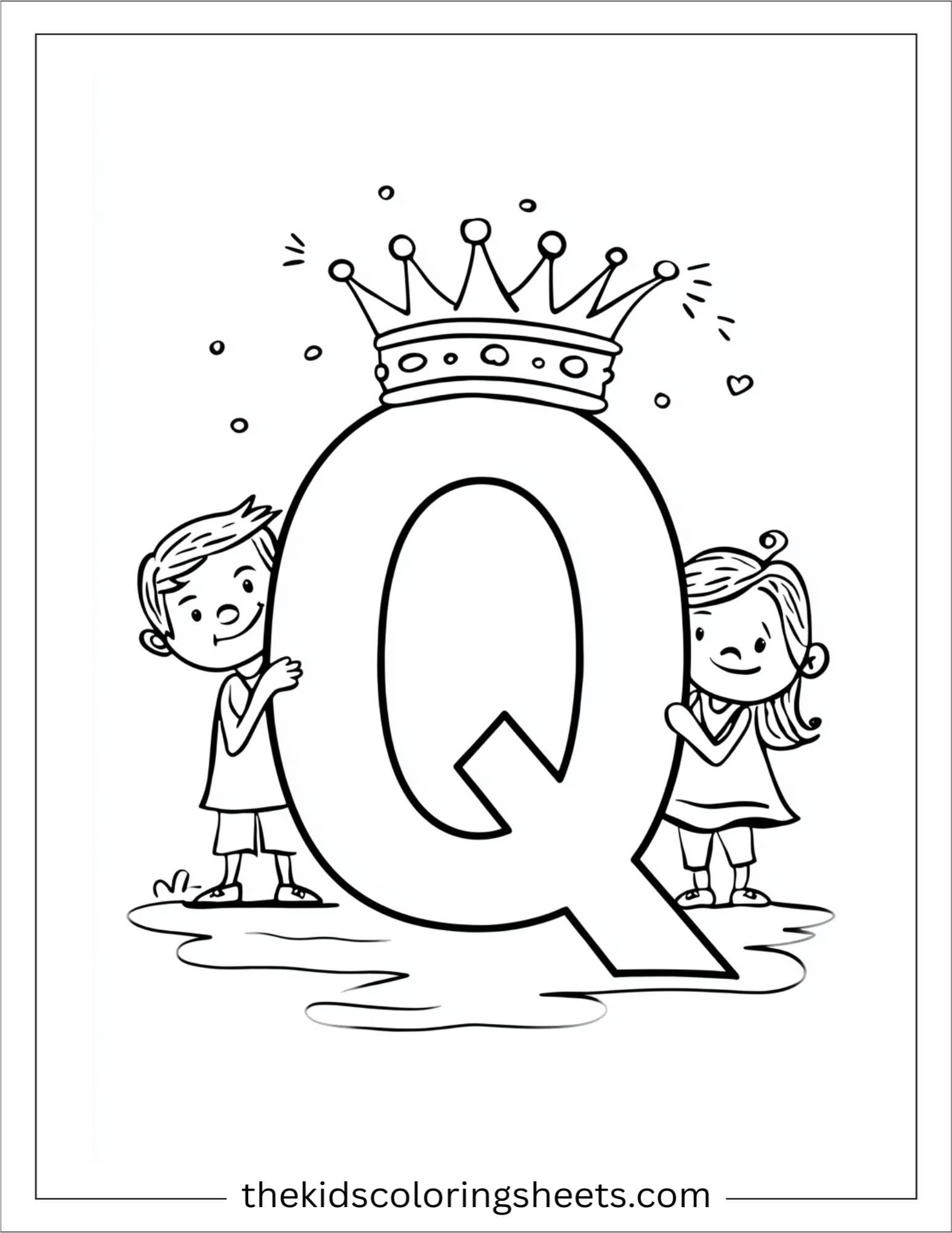 alphabet Q queen crown coloring page