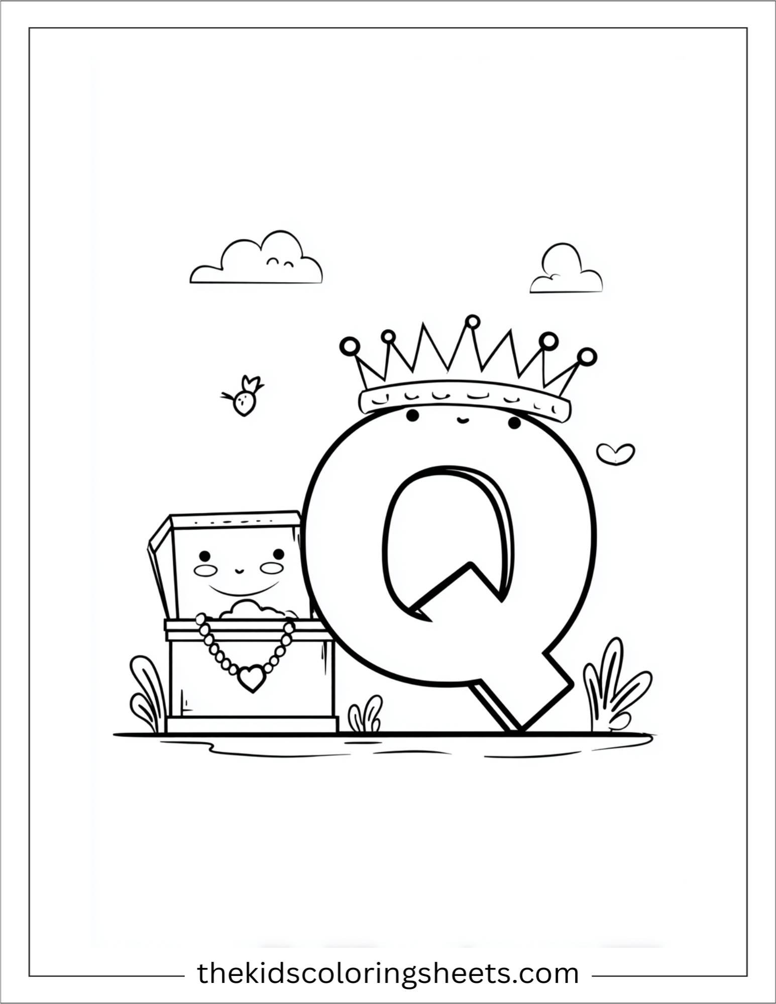alphabet Q queen jewels box coloring page