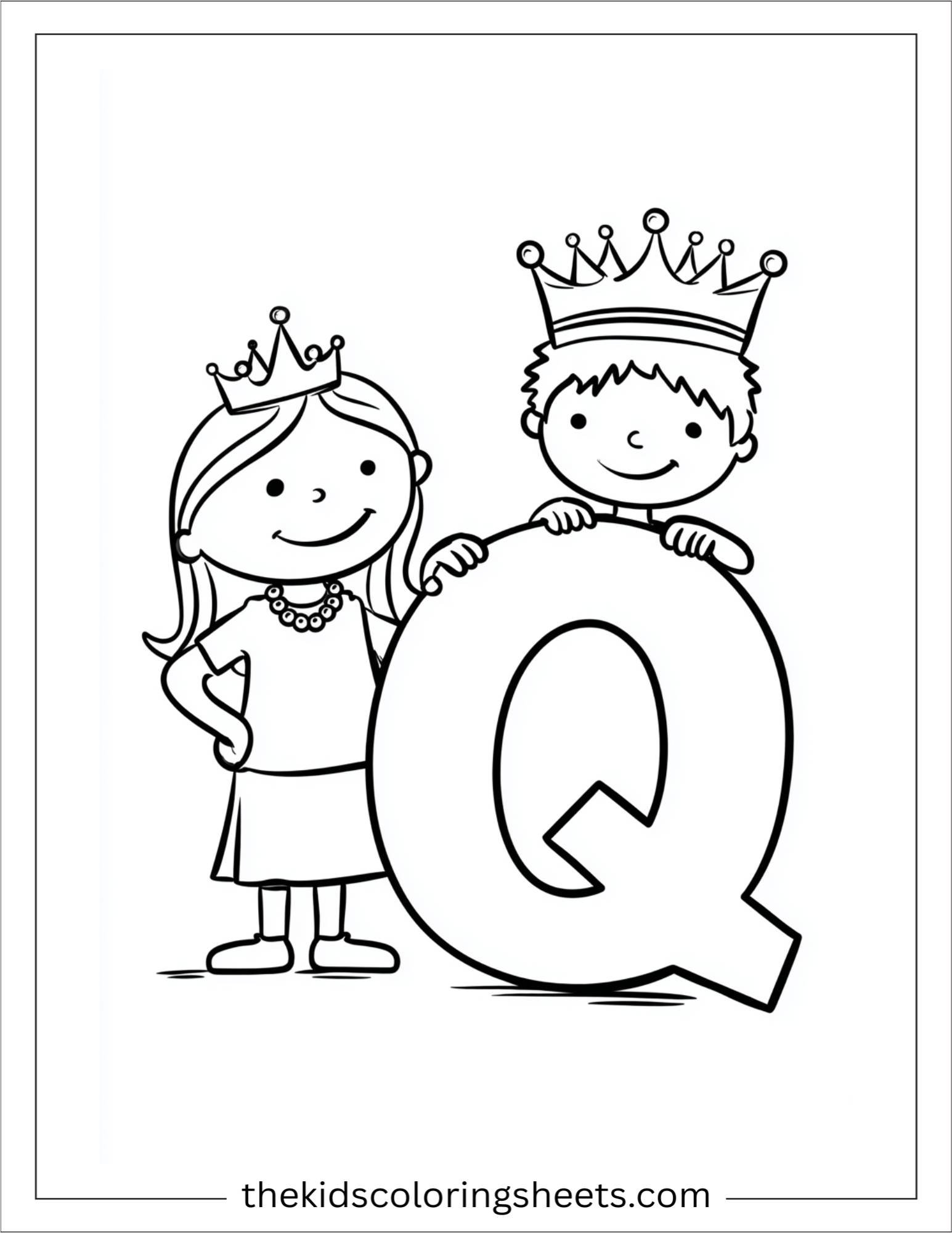 alphabet Q queen jewels coloring page
