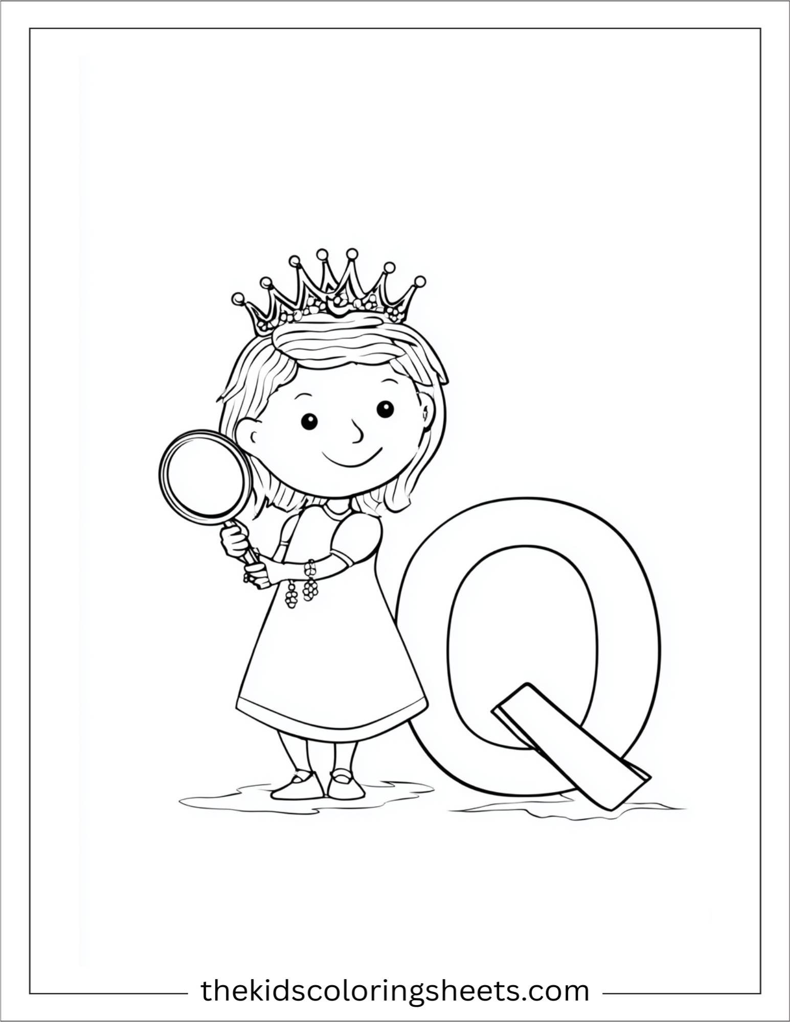 alphabet Q queen mirror coloring page
