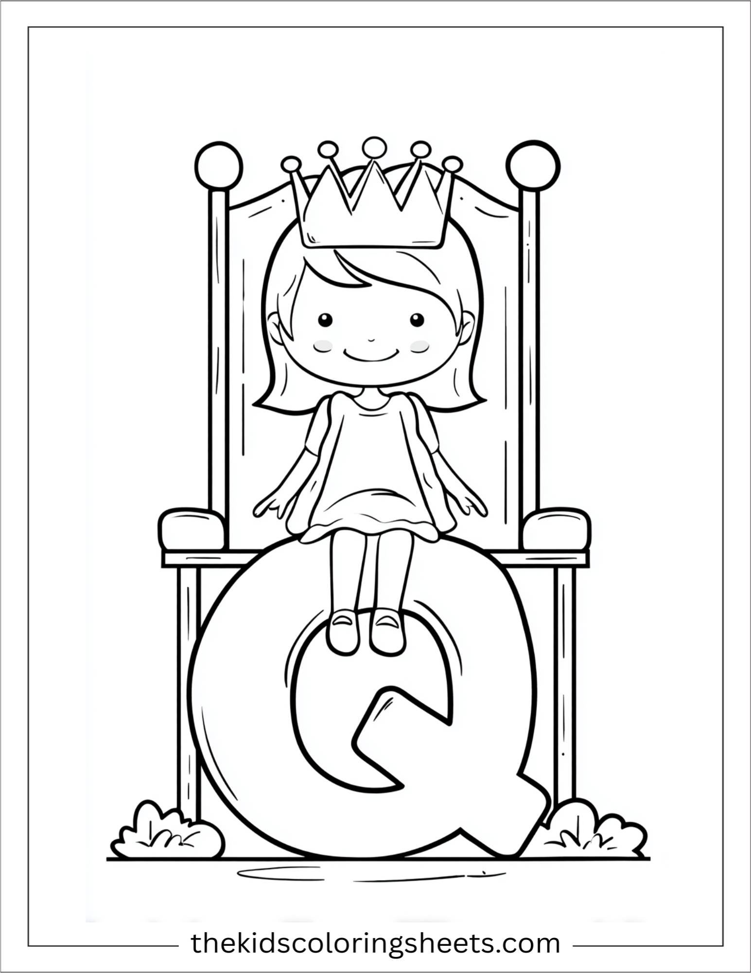 alphabet Q queen throne coloring page