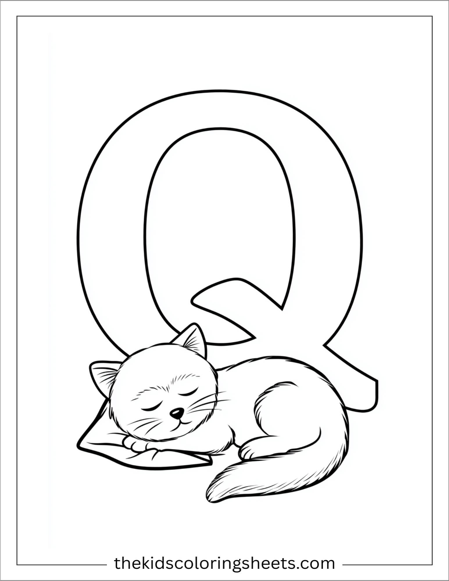alphabet Q quiet cat coloring page