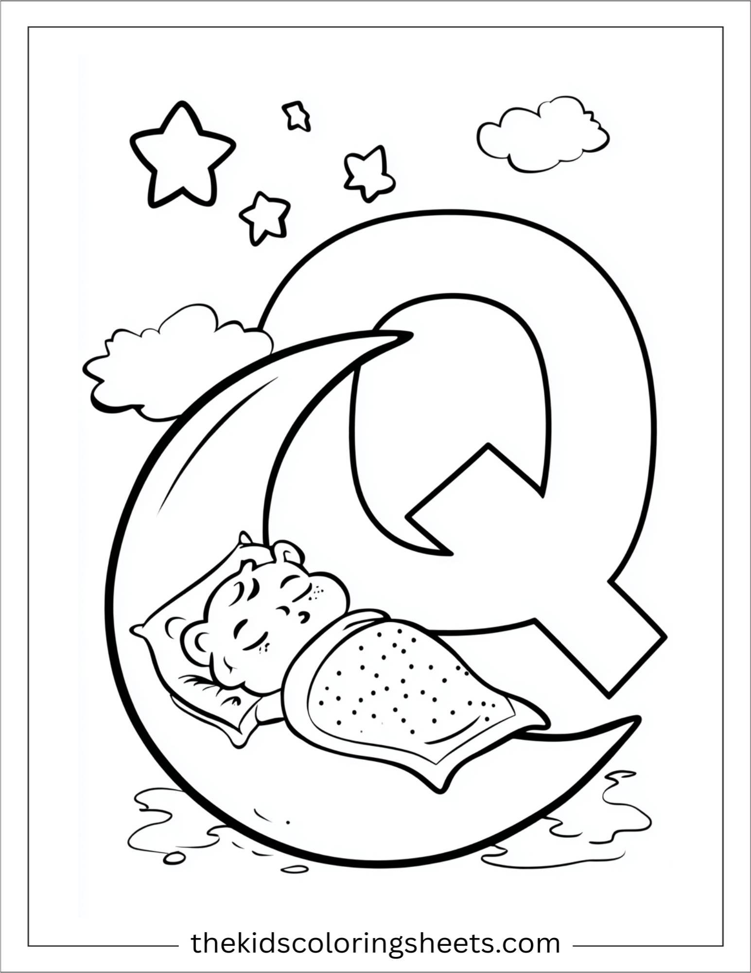alphabet Q quiet moon coloring page