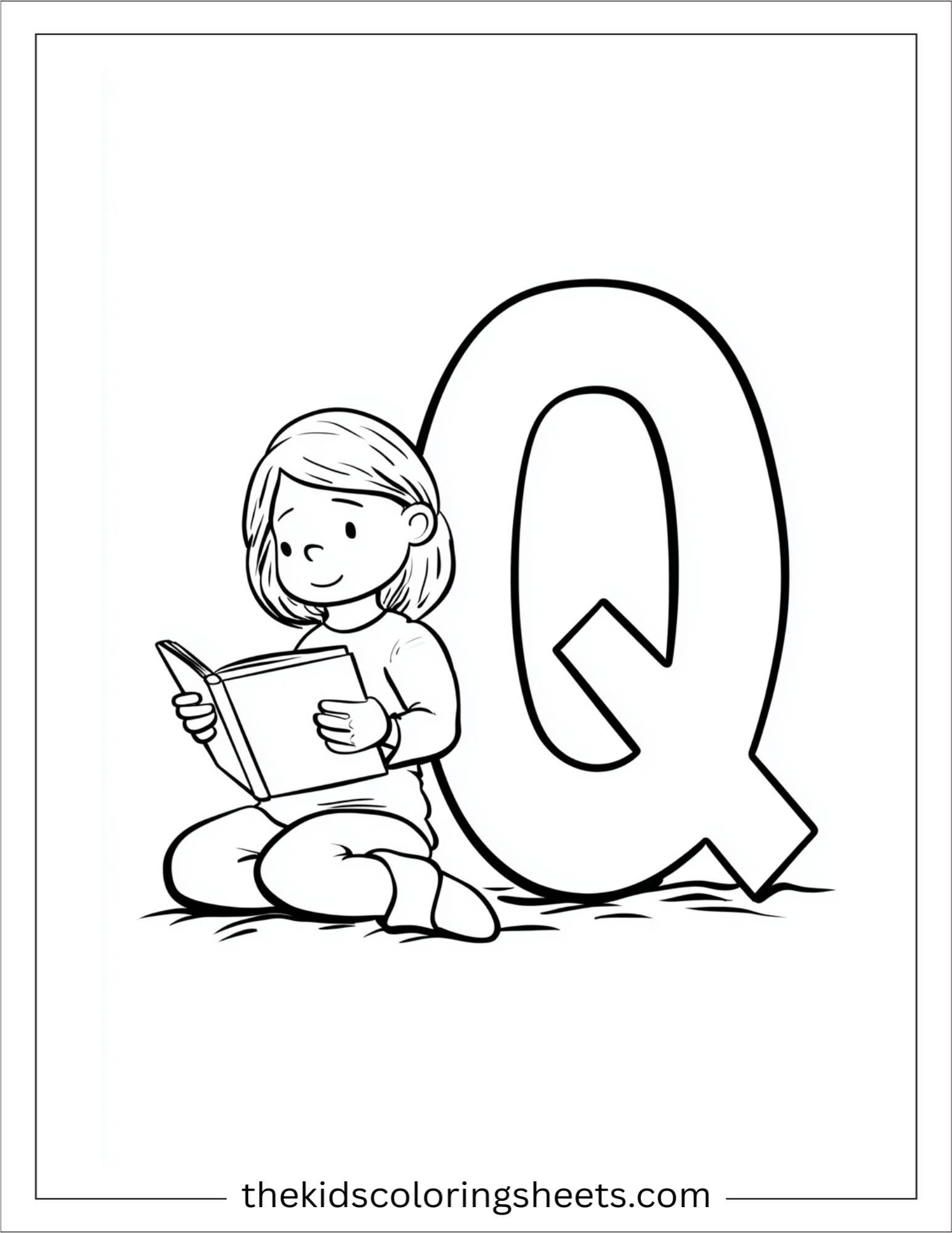 alphabet Q quiet reading coloring page
