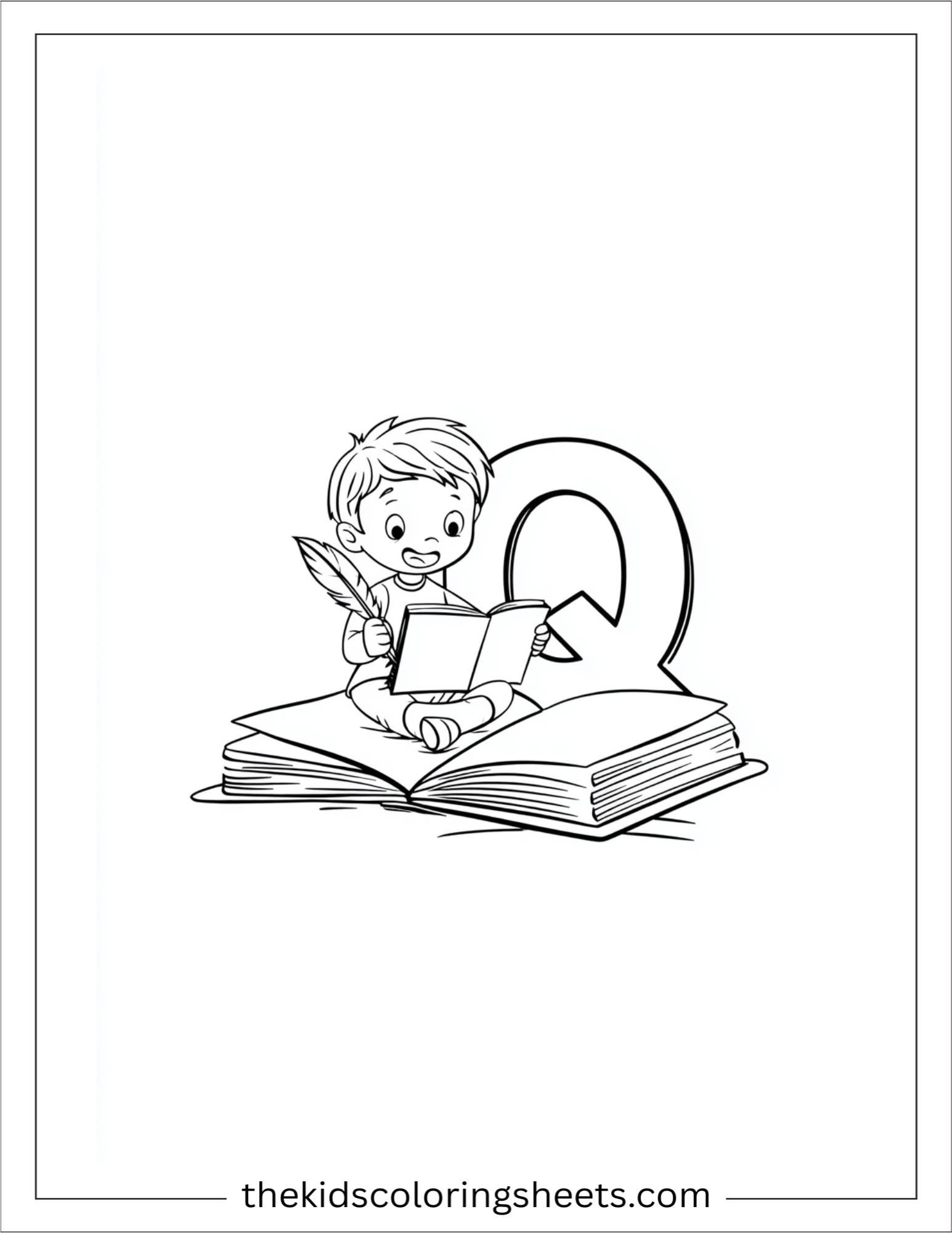 alphabet Q quill book coloring page