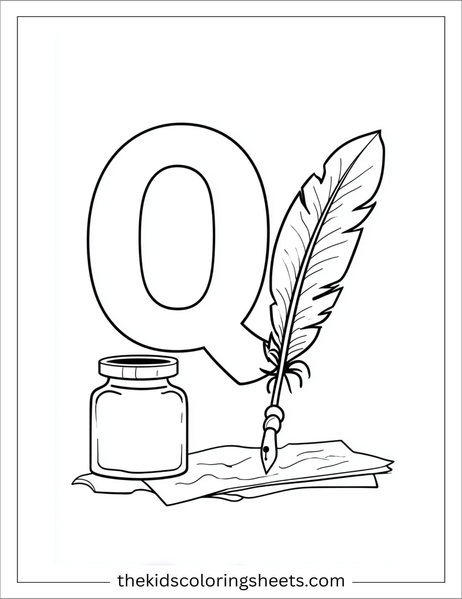 alphabet Q quill coloring page