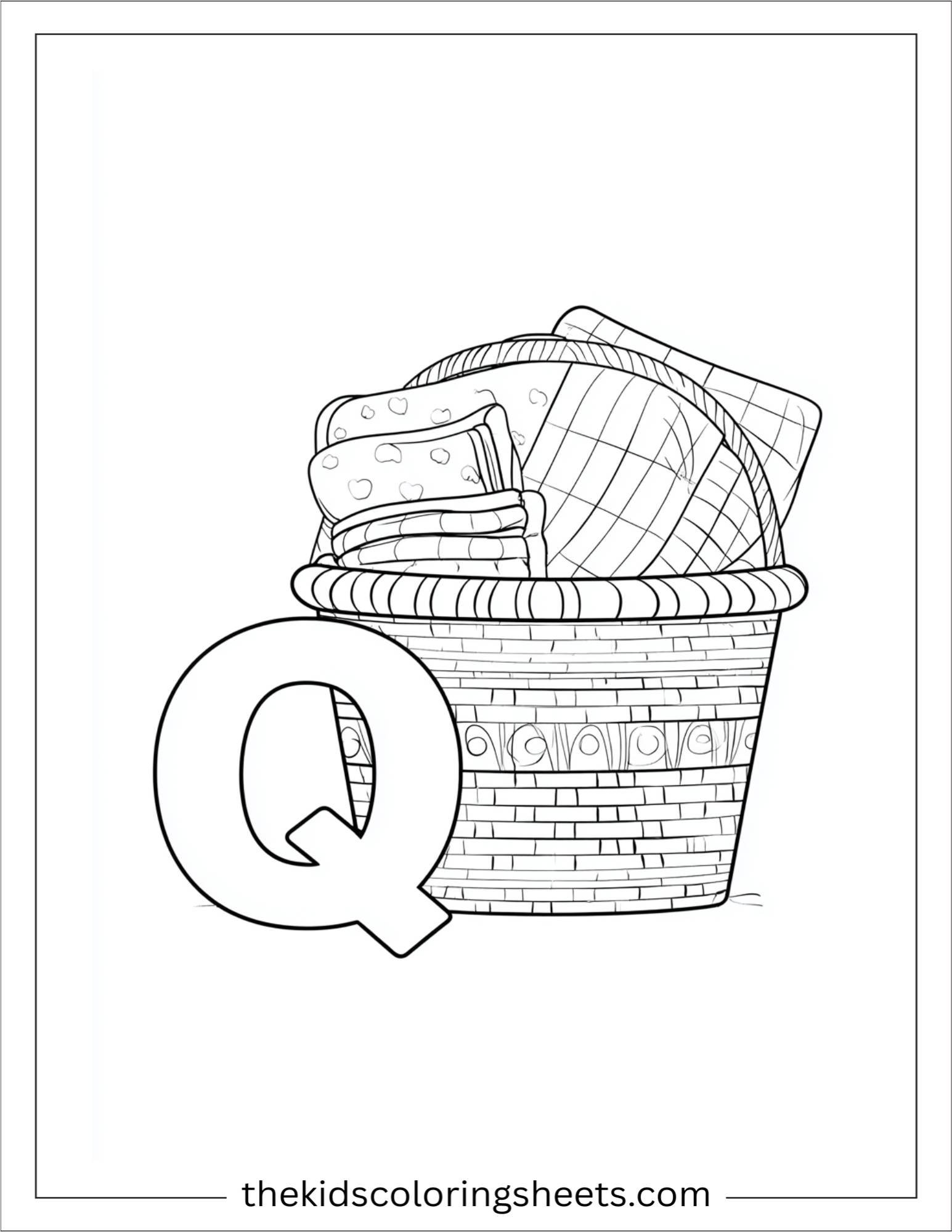 alphabet Q quilt basket coloring page