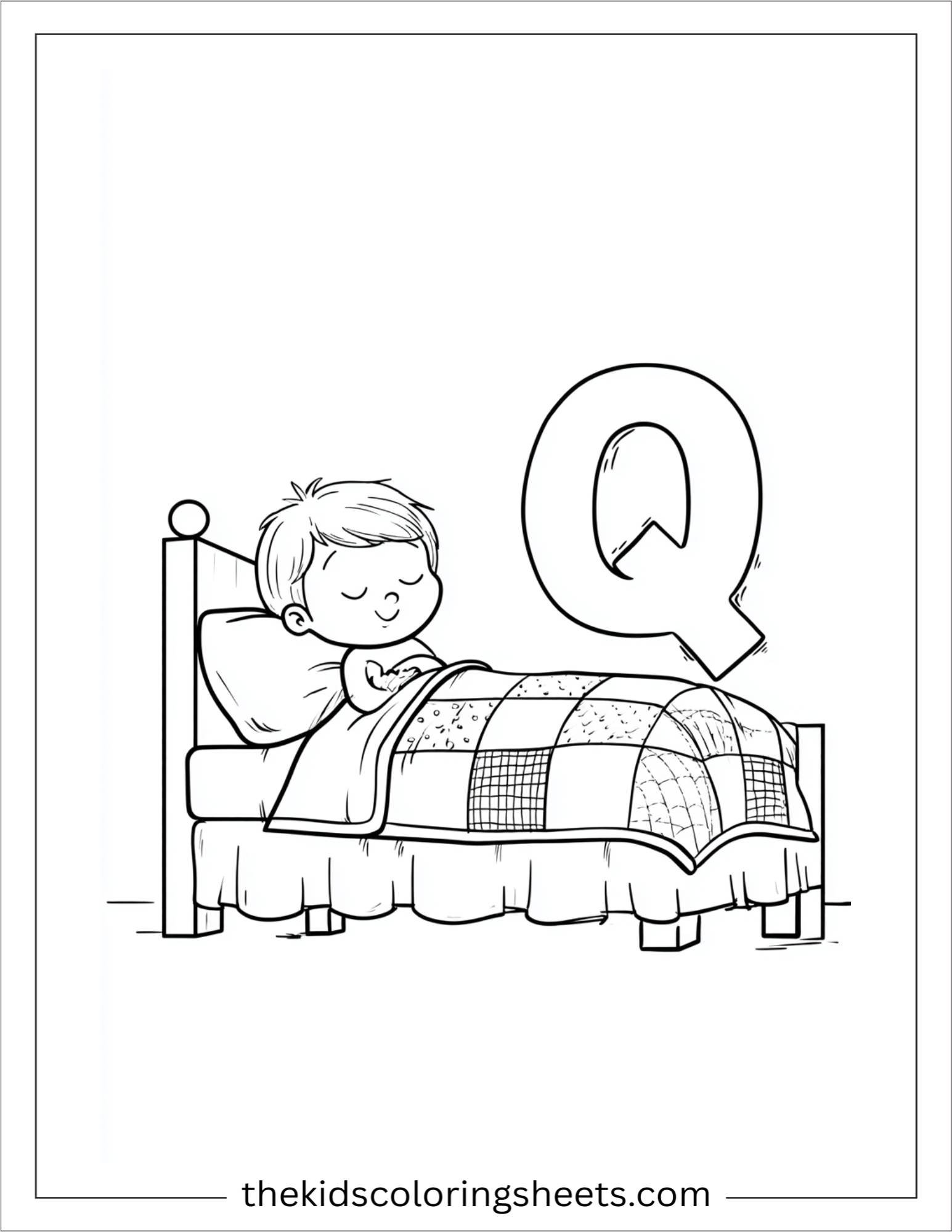 alphabet Q quilt bed coloring page
