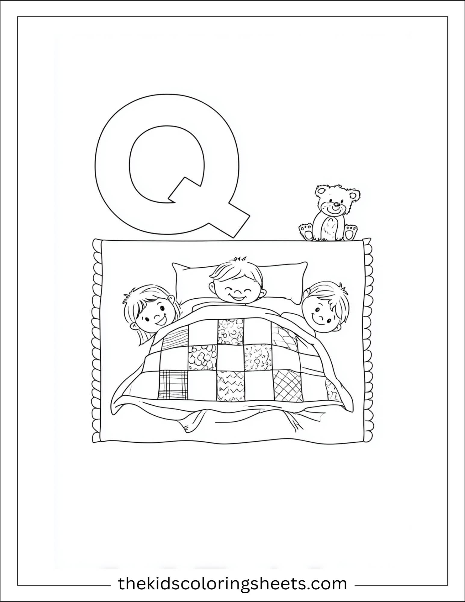 alphabet Q quilt coloring page
