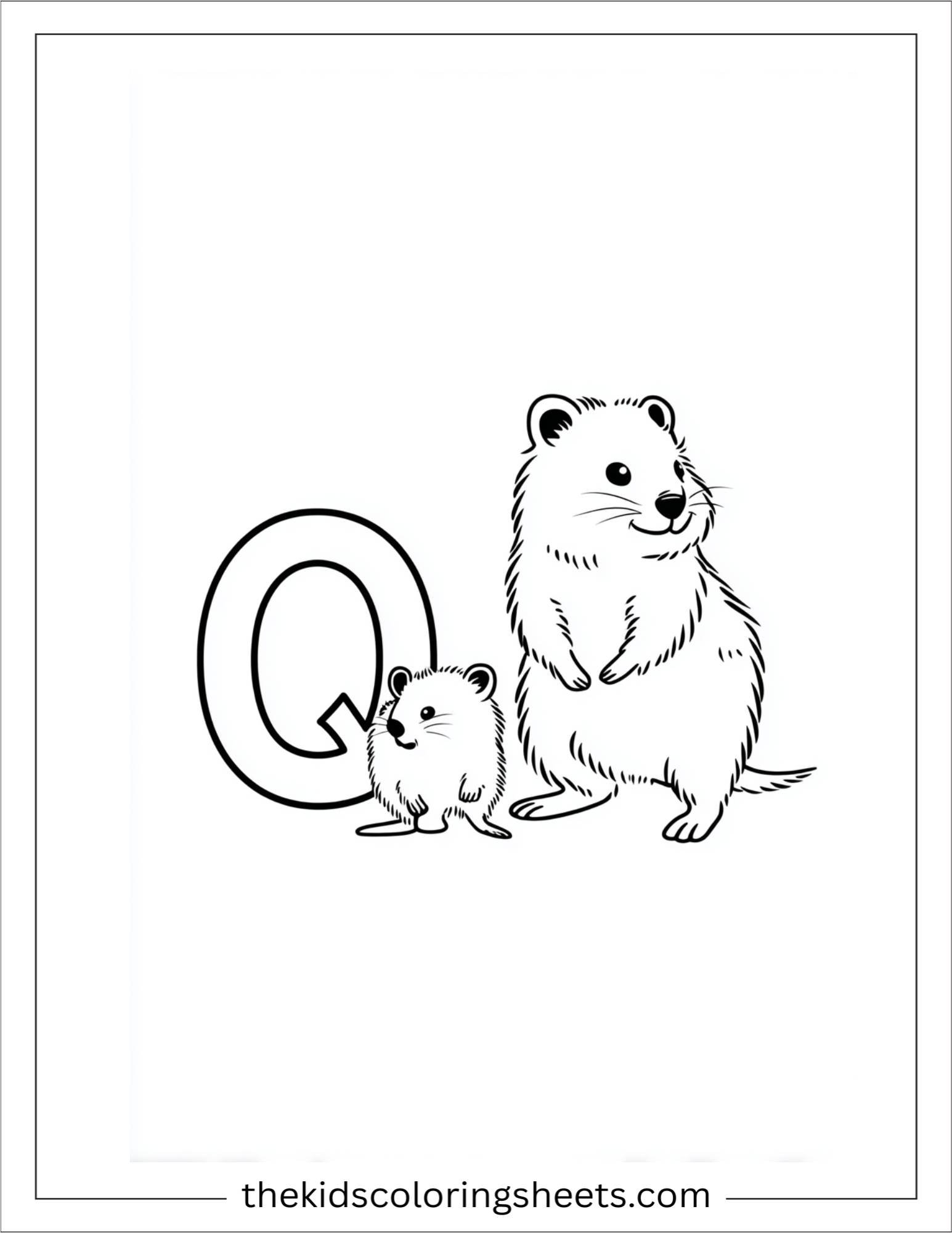 alphabet Q quokka family coloring page