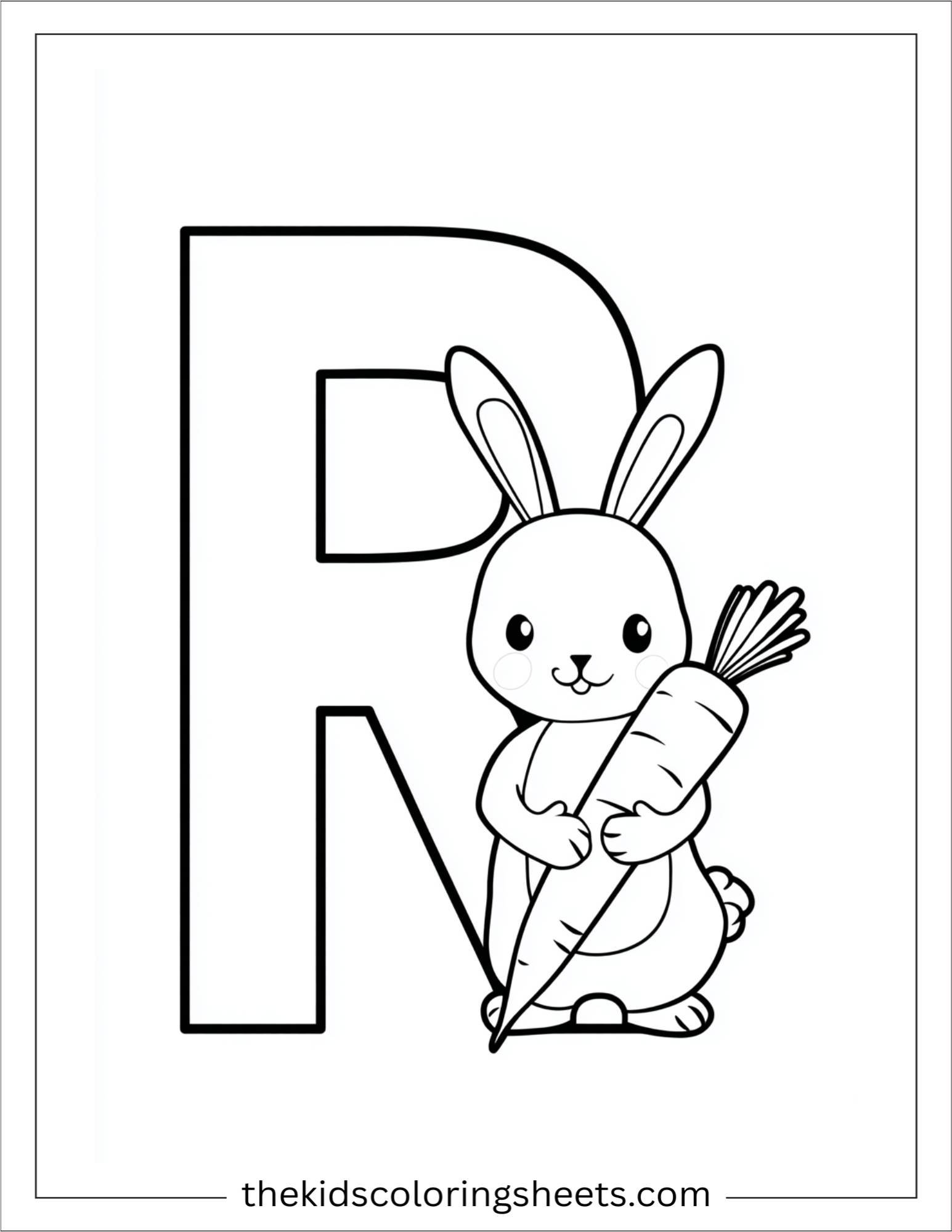 alphabet R rabbit carrot coloring page