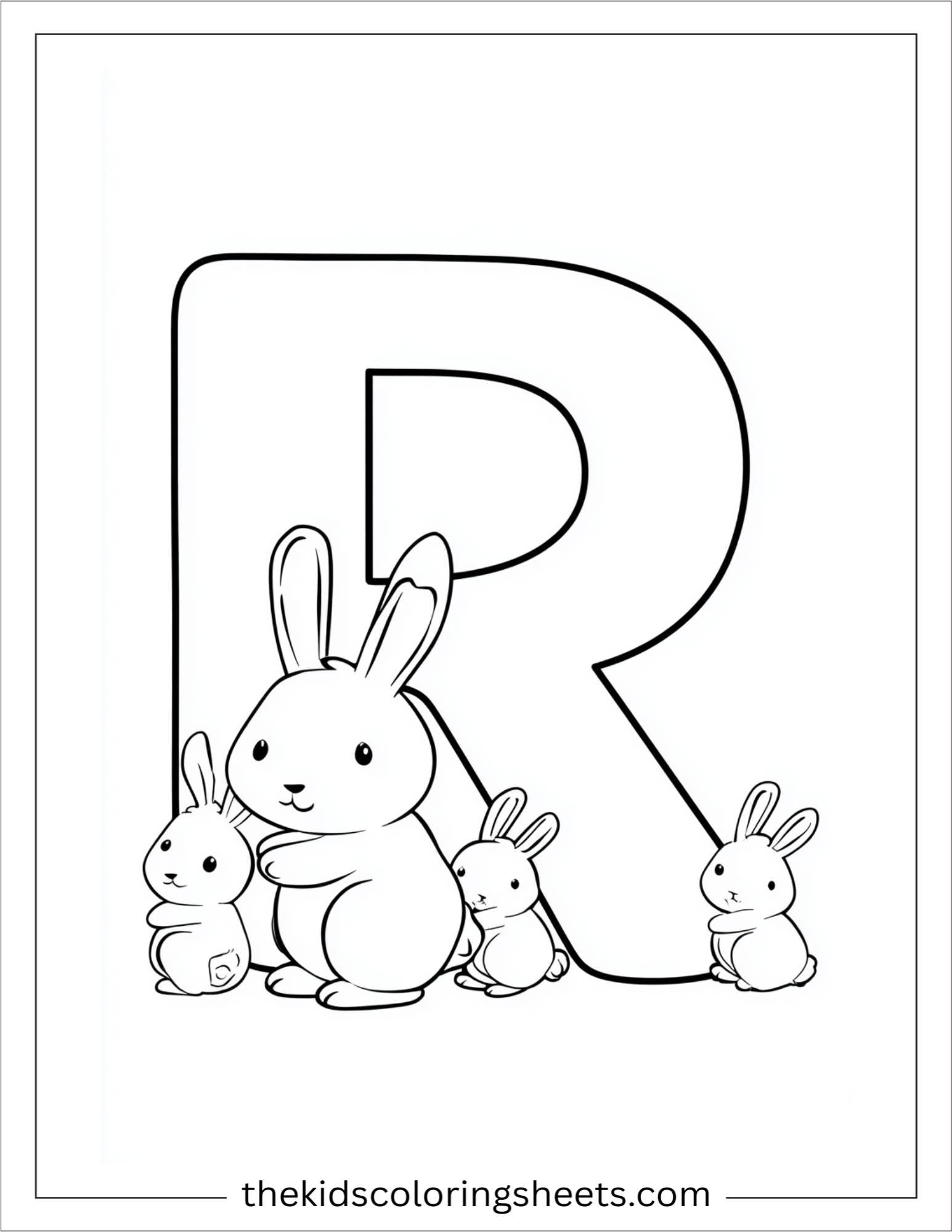 alphabet R rabbit family coloring page