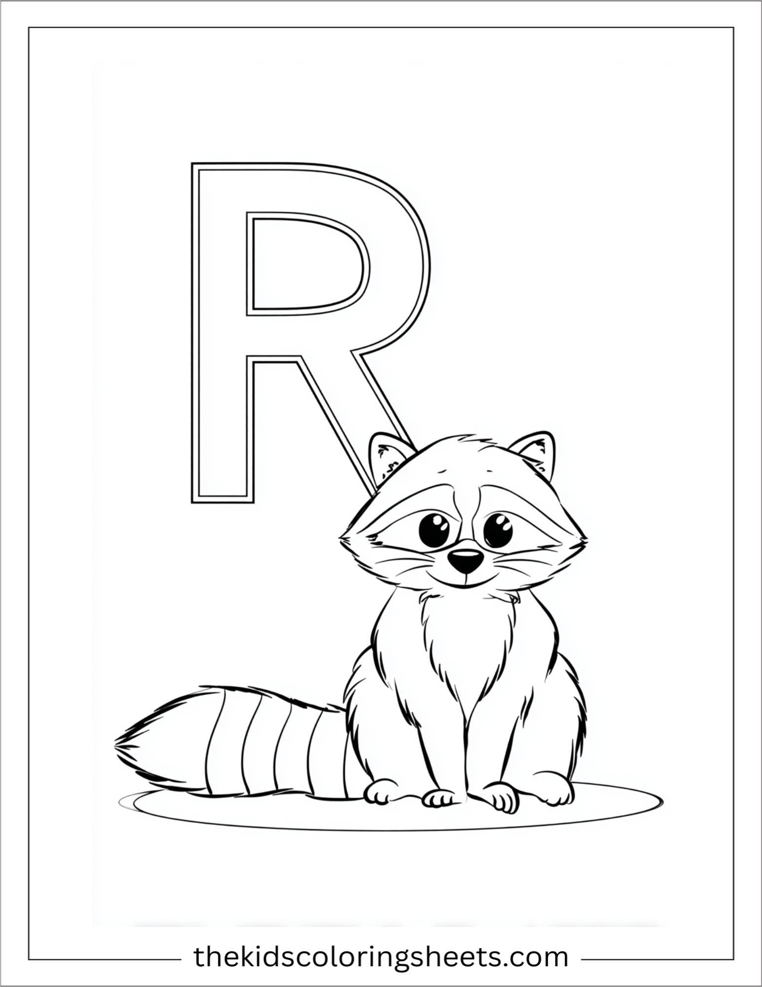 alphabet R raccoon coloring page