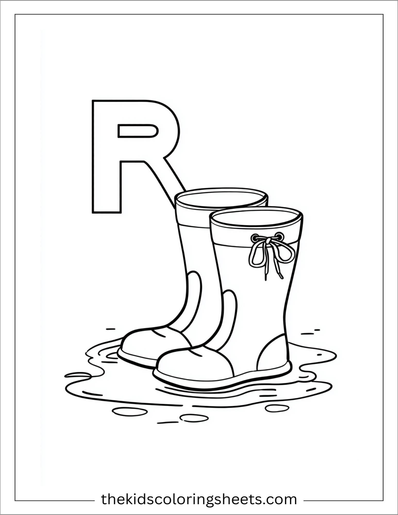 alphabet R rain boots coloring page