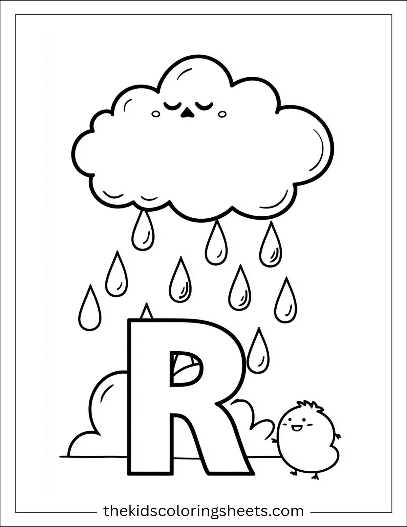 alphabet R rain cloud coloring page