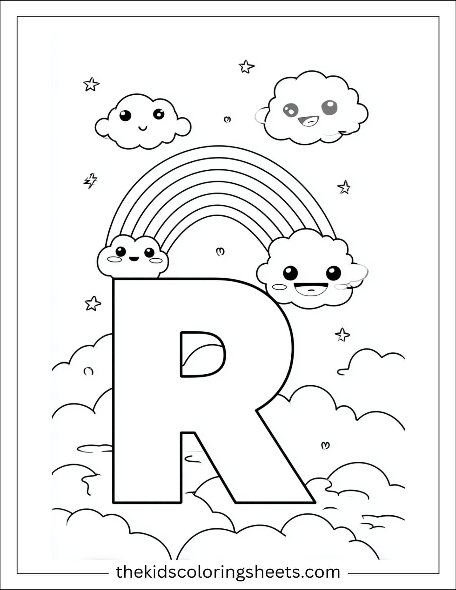 alphabet R rainbow coloring page