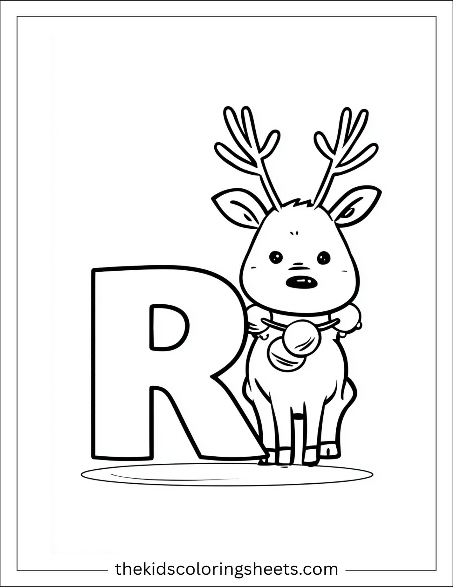alphabet R reindeer bells coloring page