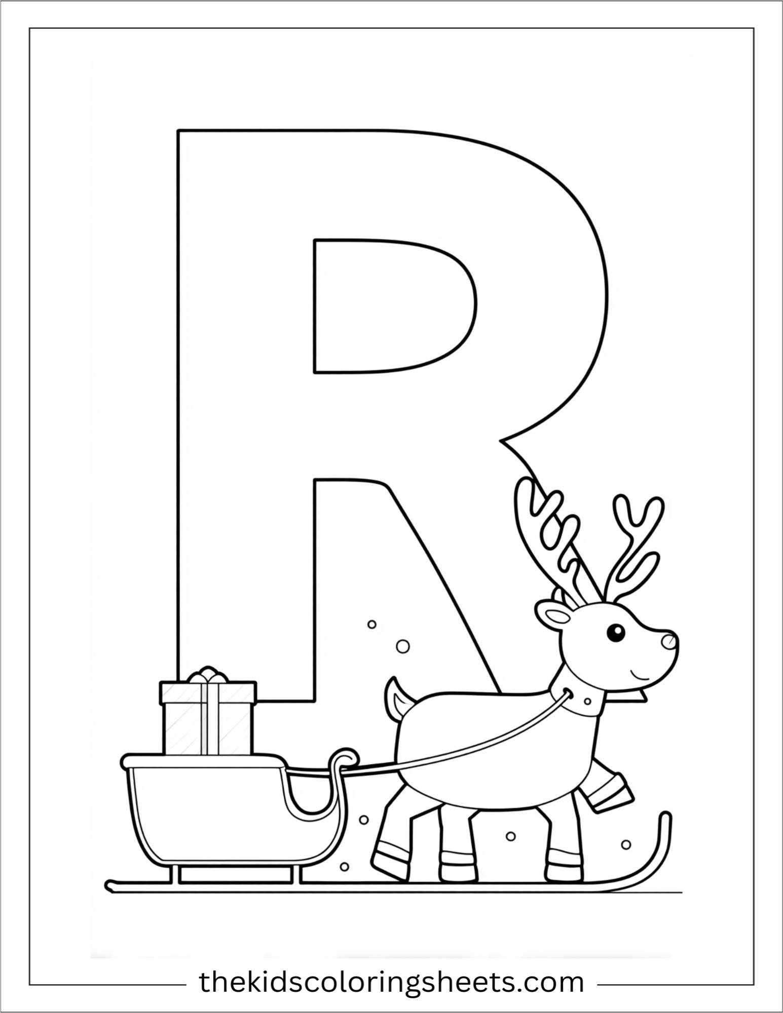 alphabet R reindeer sleigh coloring page