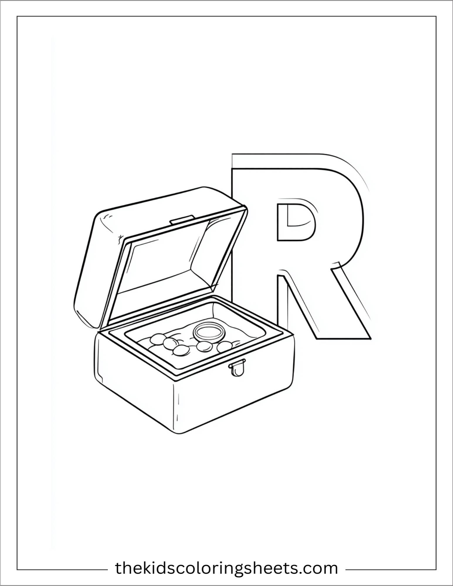 alphabet R ring box coloring page