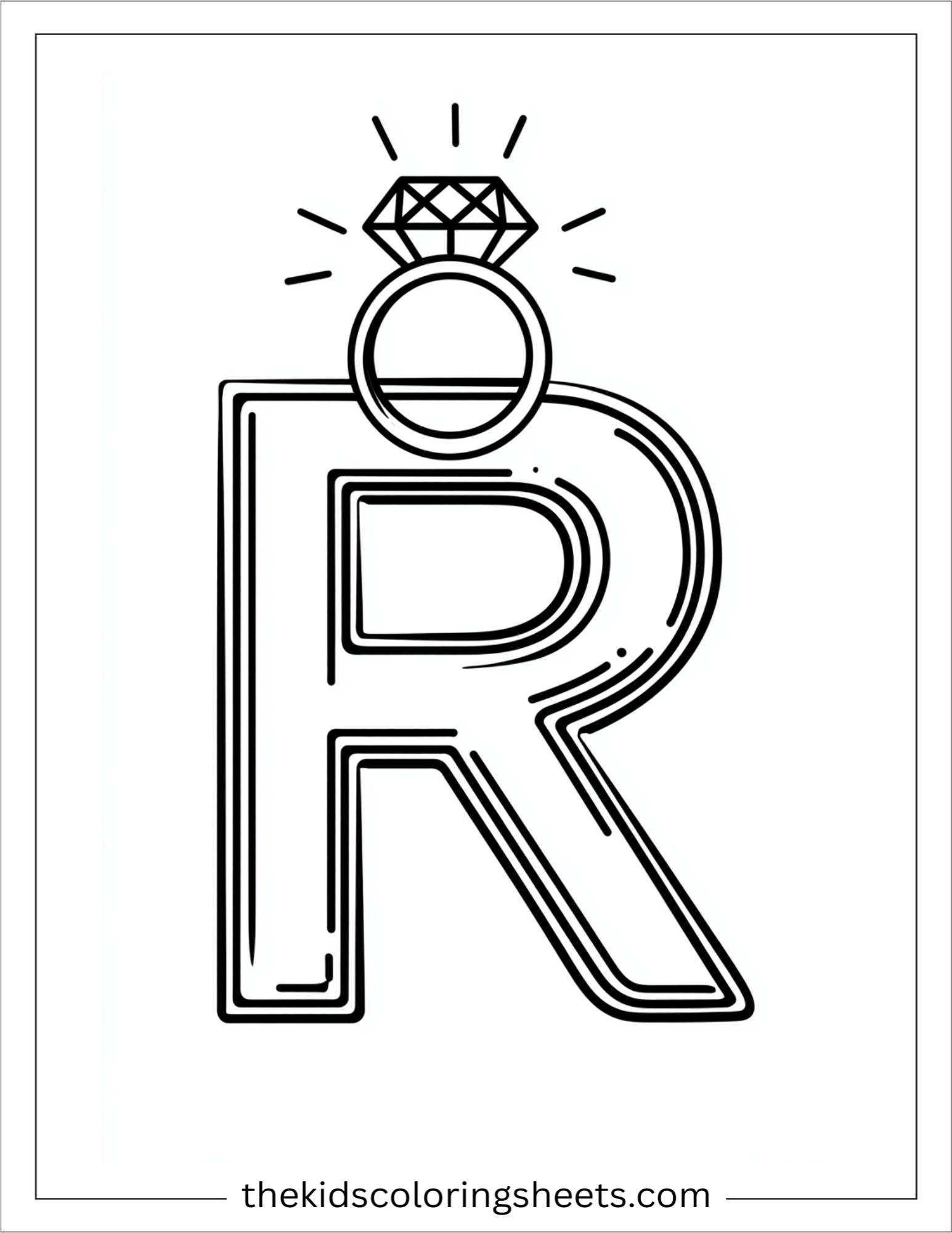 alphabet R ring diamond coloring page