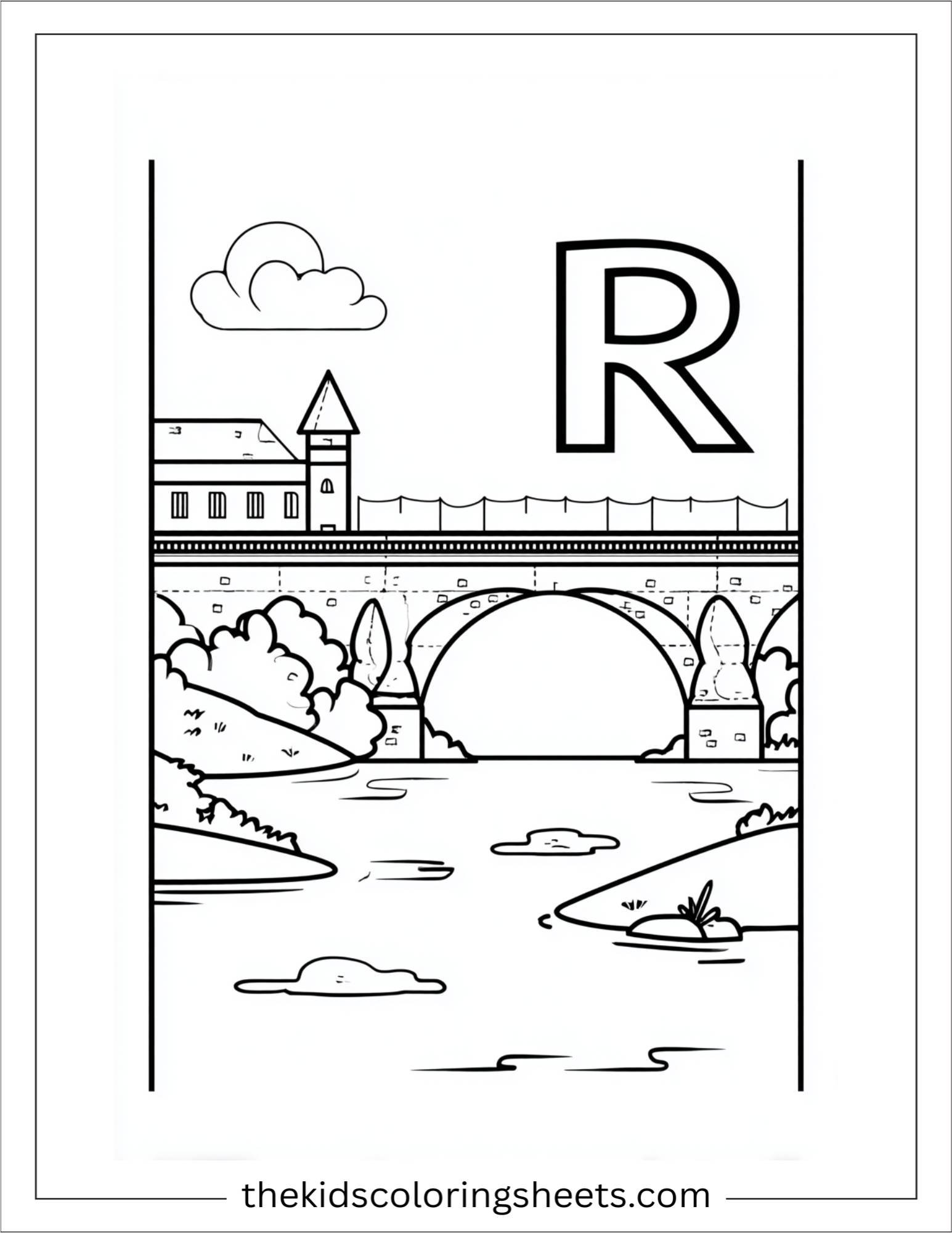 alphabet R river bridge coloring page