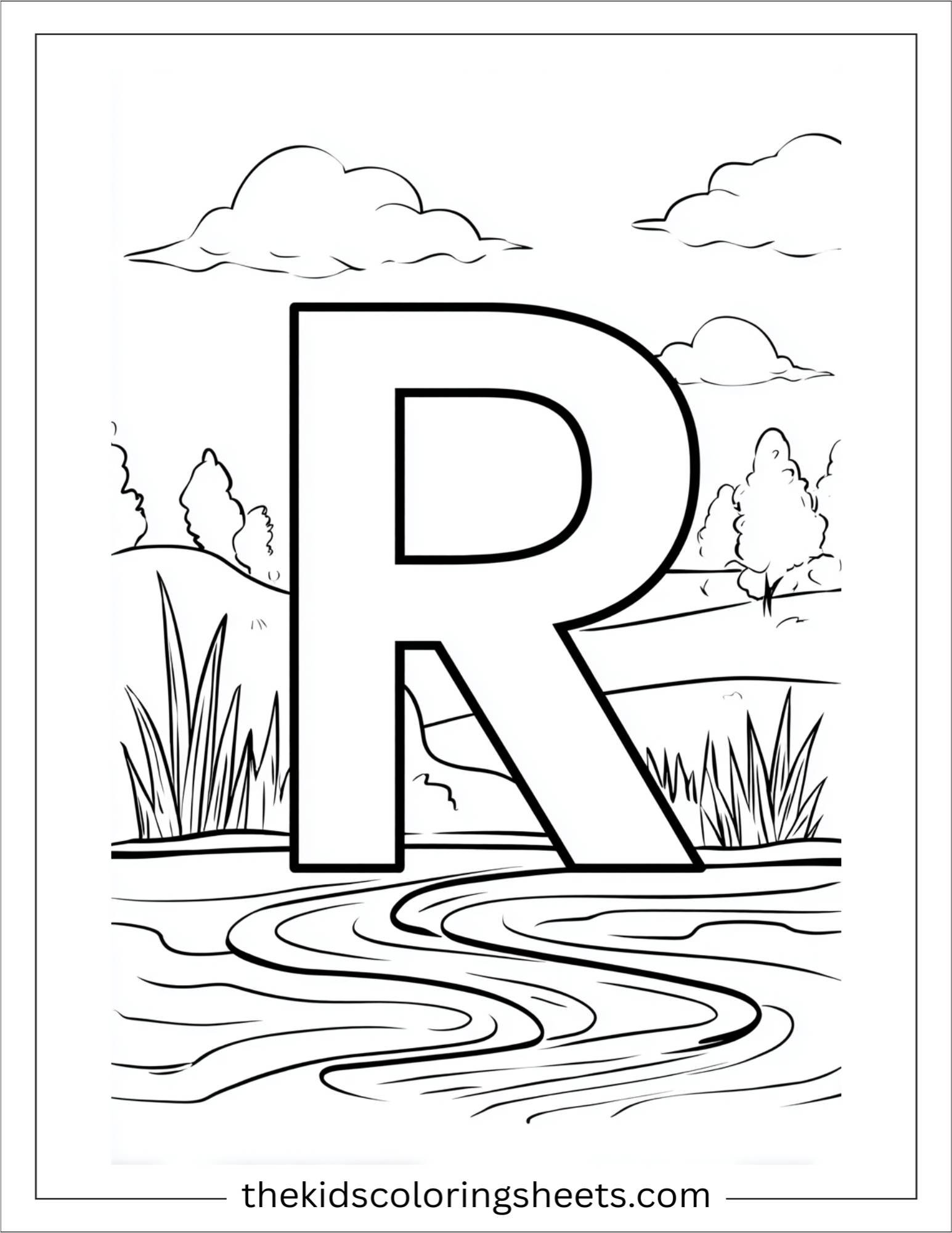 alphabet R river coloring page