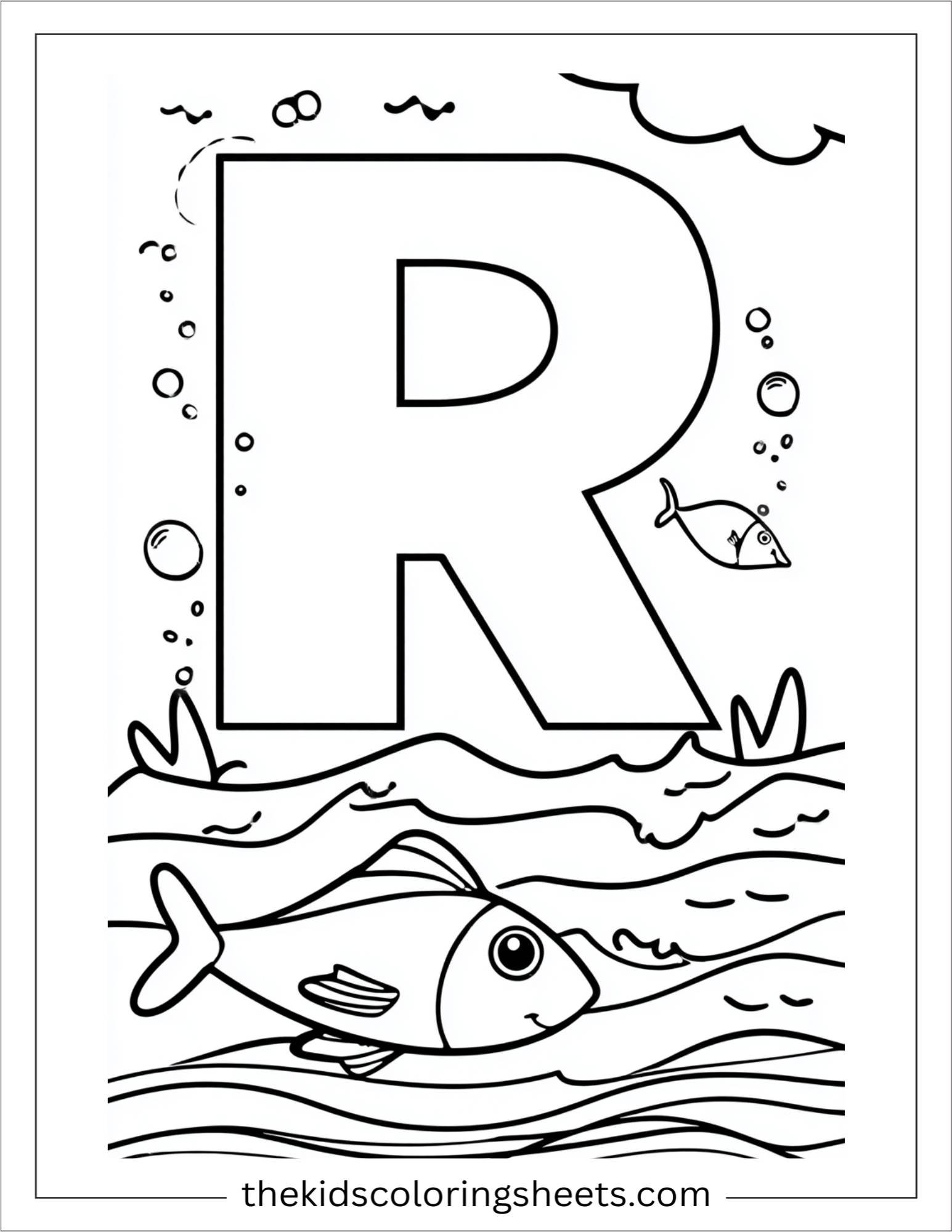 alphabet R river fish coloring page