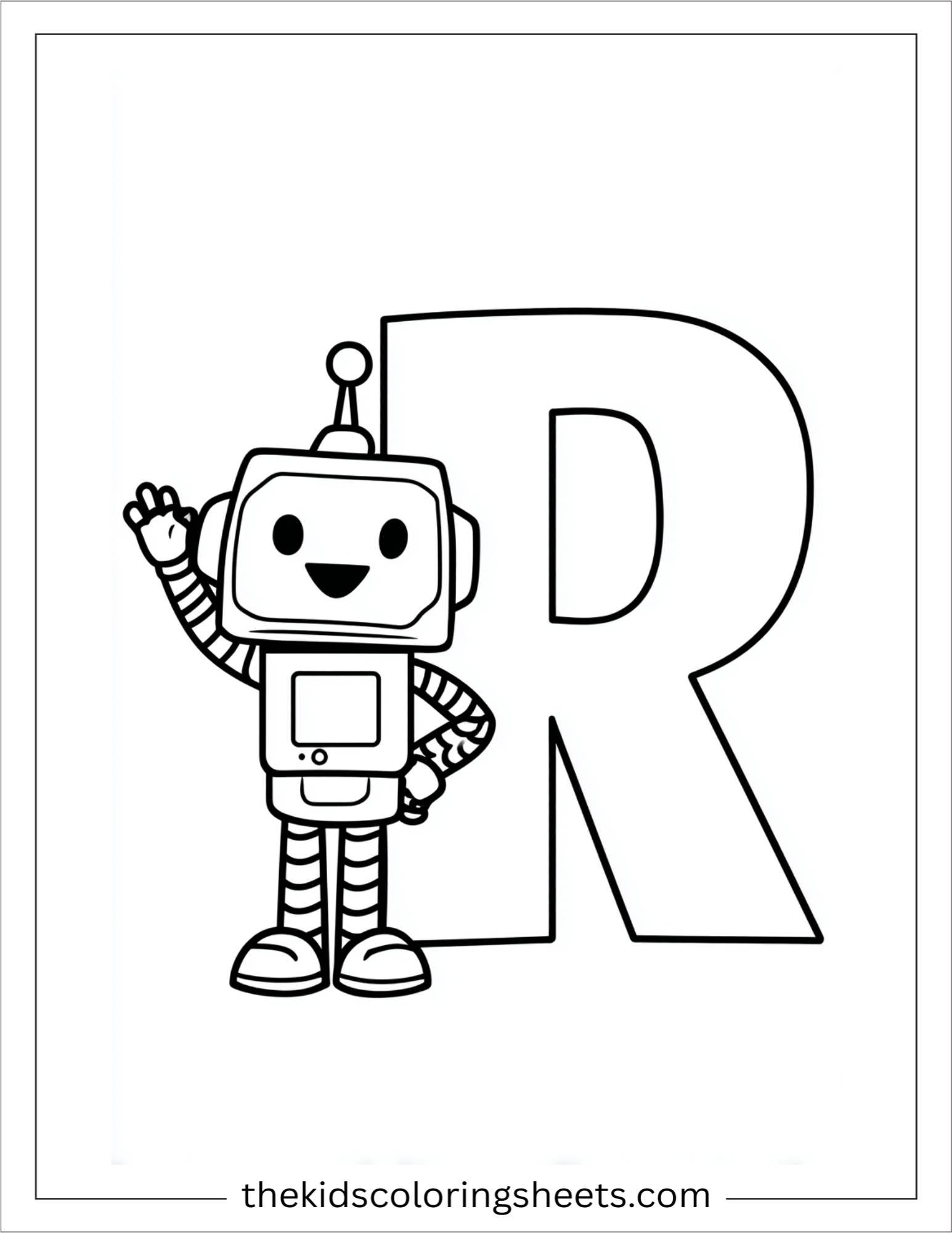 alphabet R robot coloring page