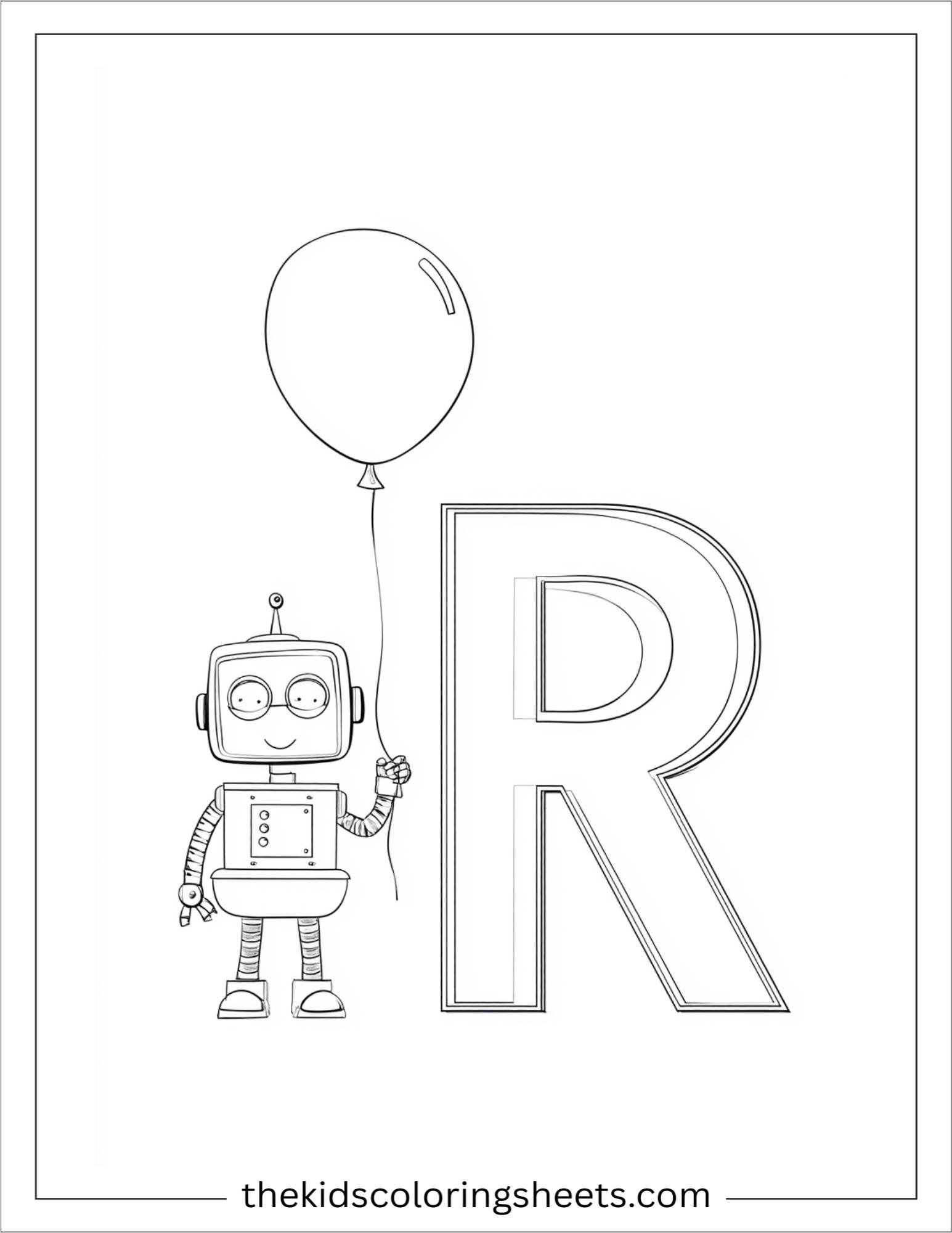 alphabet R robot friend coloring page