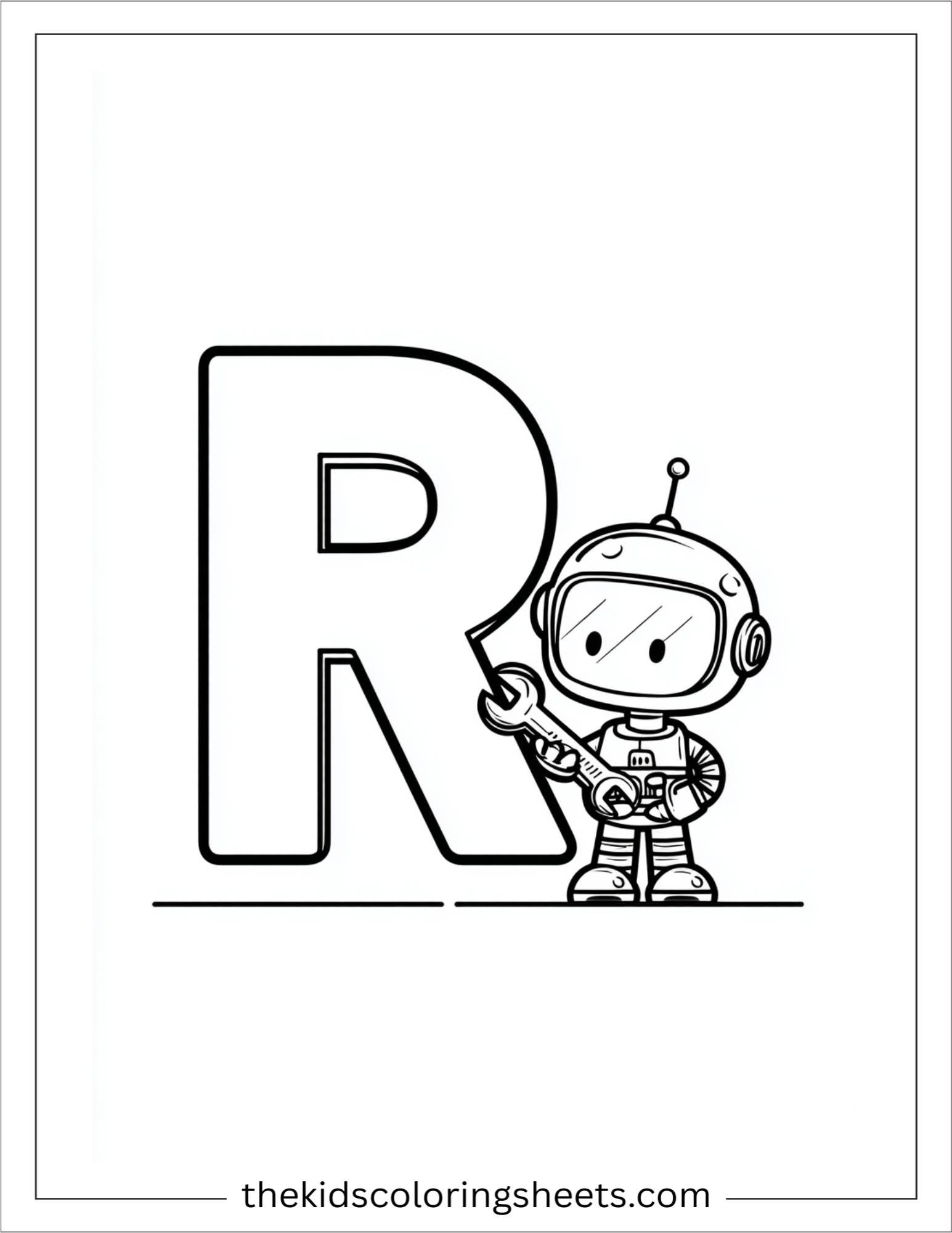 alphabet R robot tools coloring page