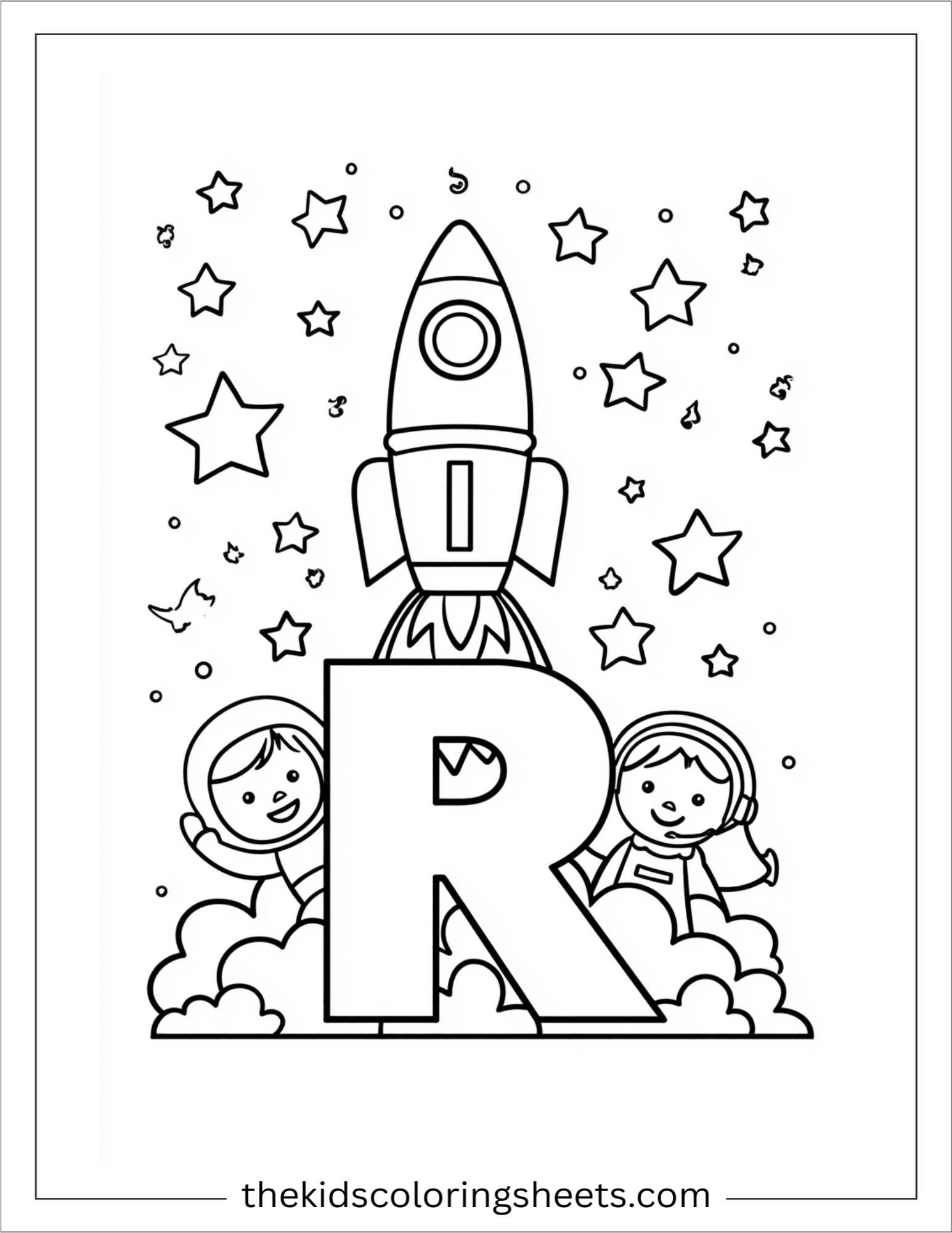 alphabet R rocket coloring page