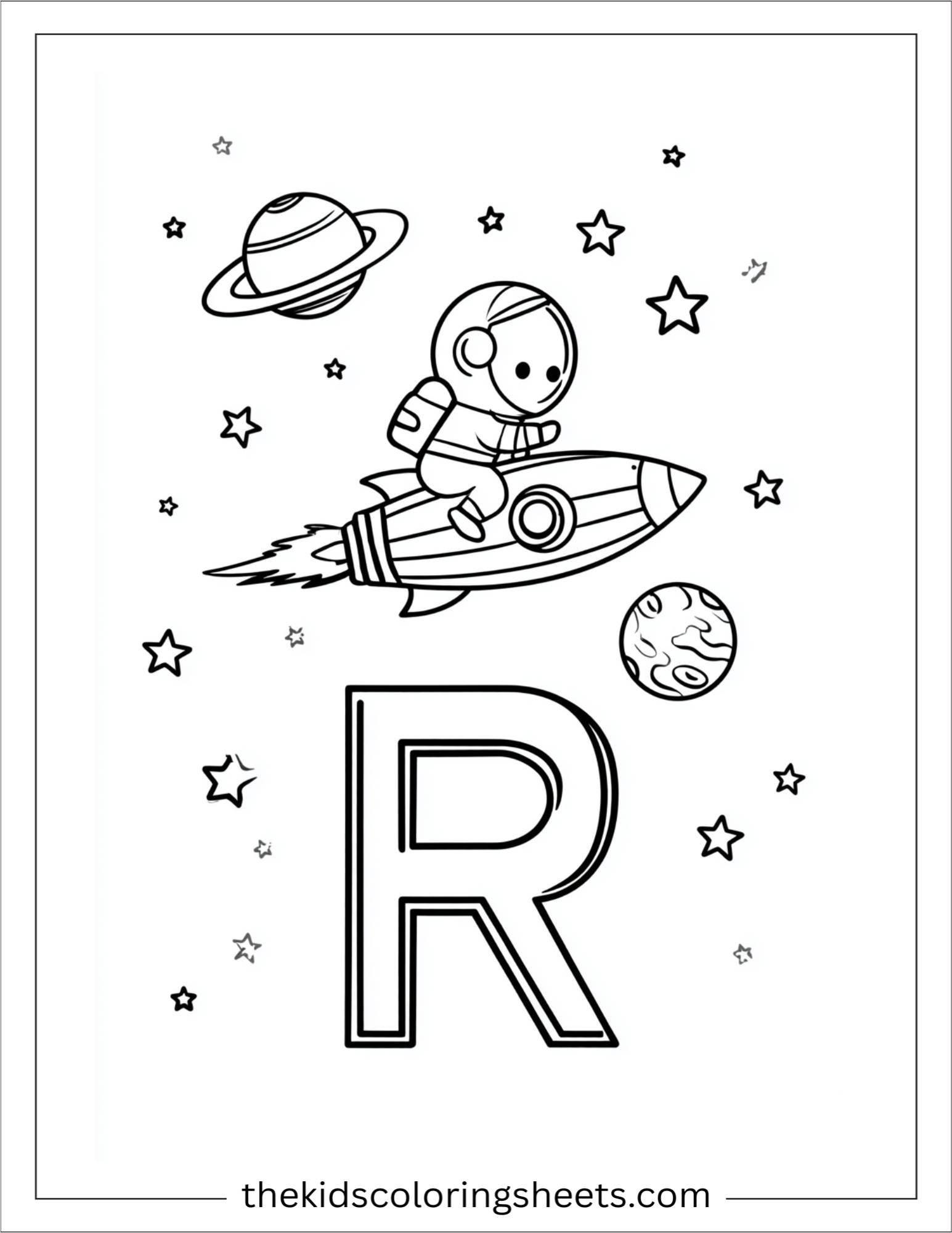 alphabet R rocket space coloring page