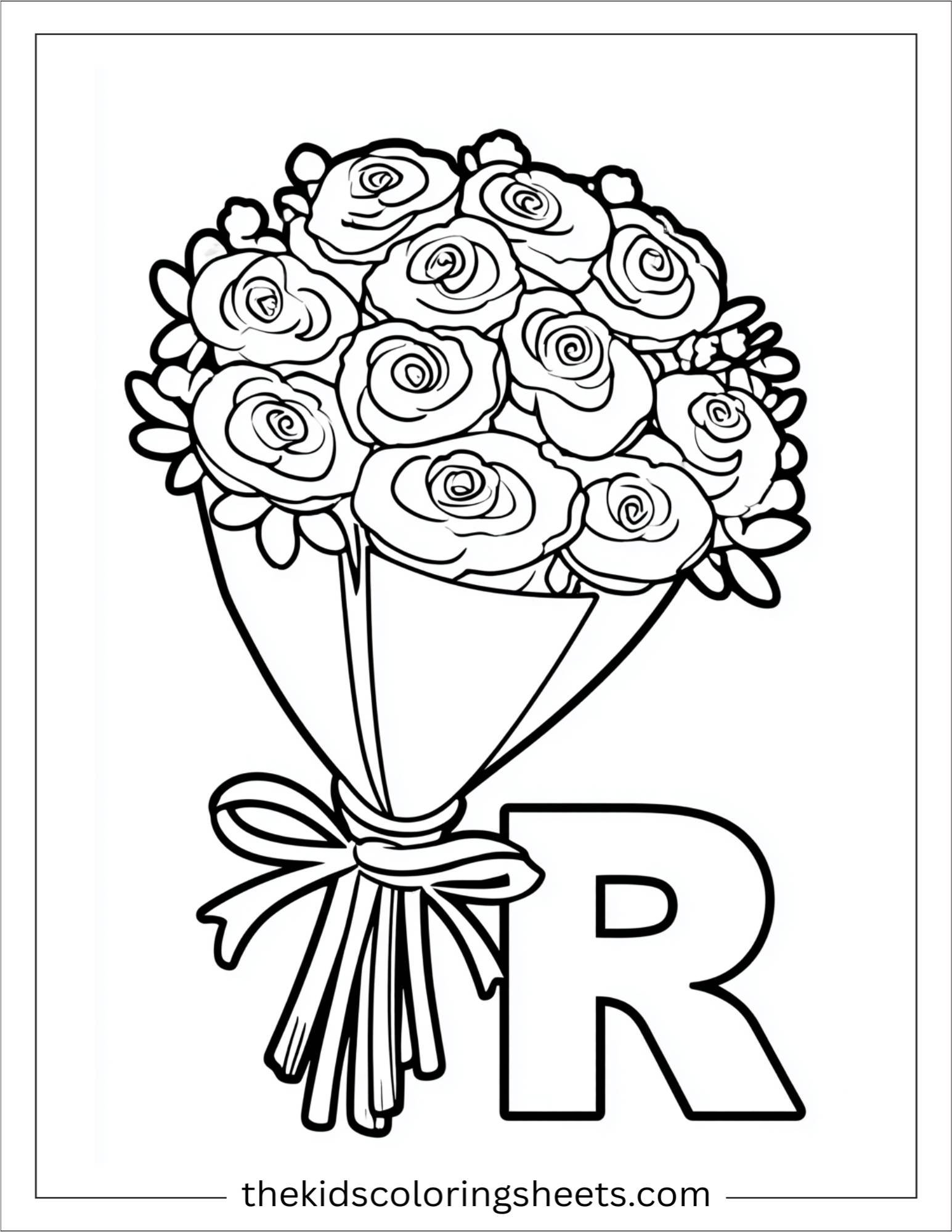 alphabet R rose bouquet coloring page