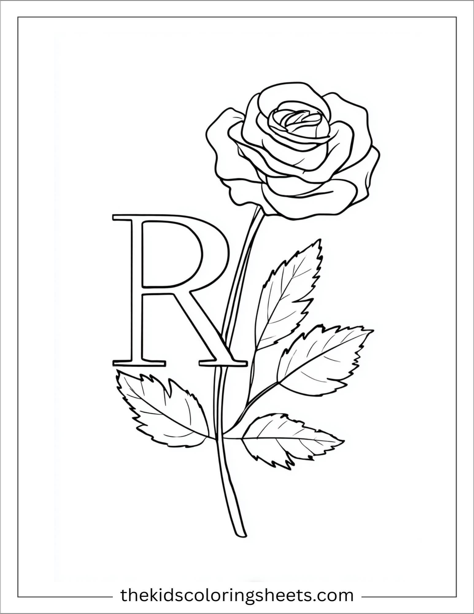 alphabet R rose coloring page