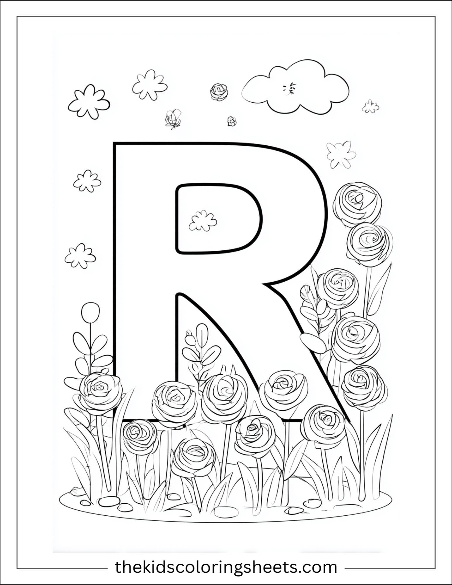 alphabet R rose garden coloring page