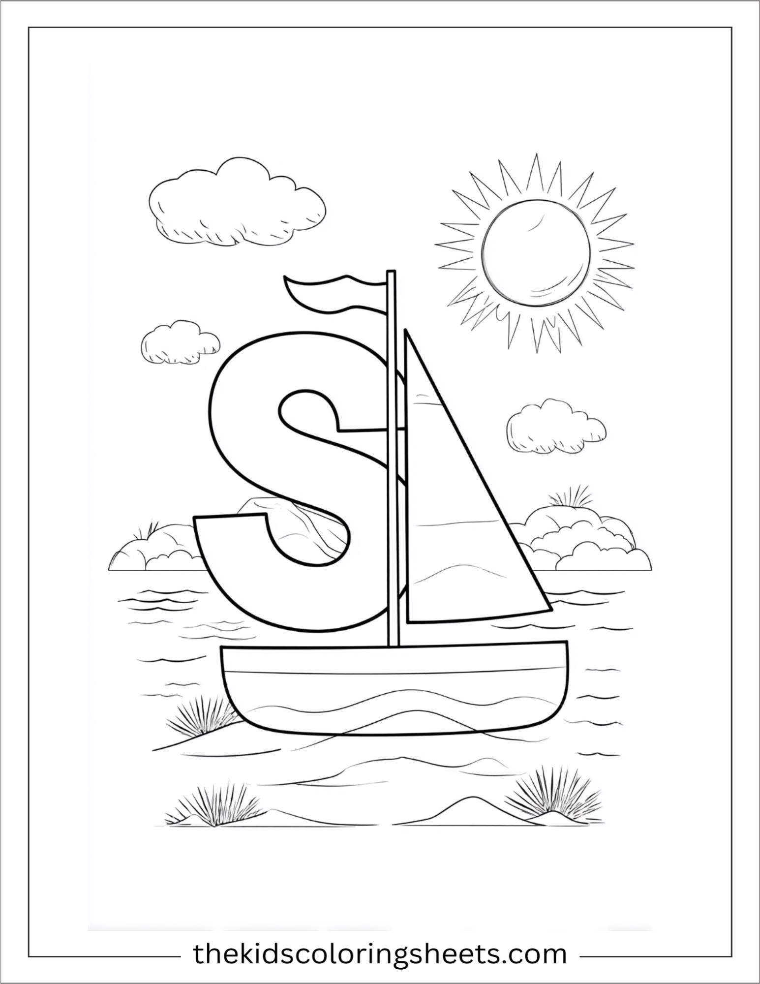 alphabet S sailboat coloring page