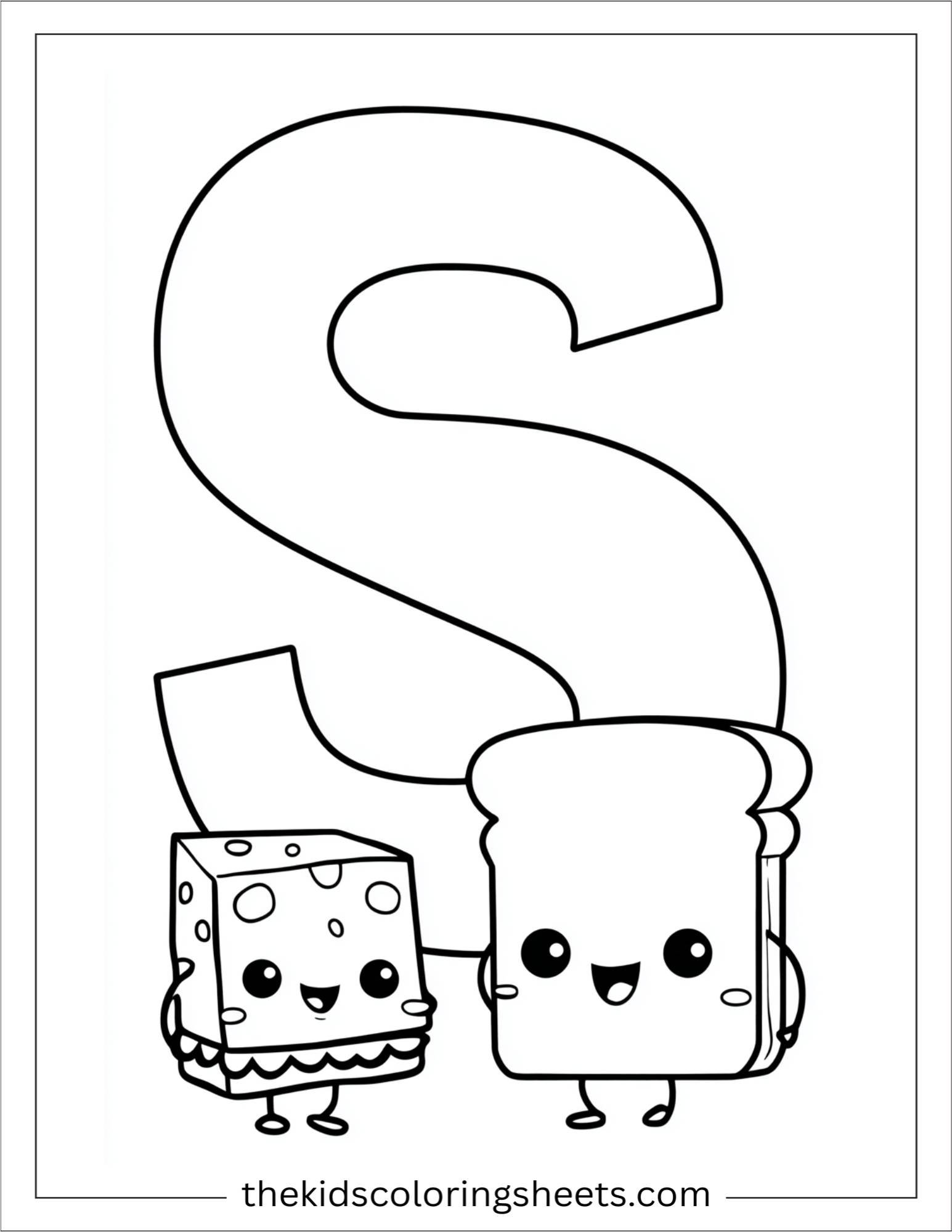 alphabet S sandwich cheese coloring page