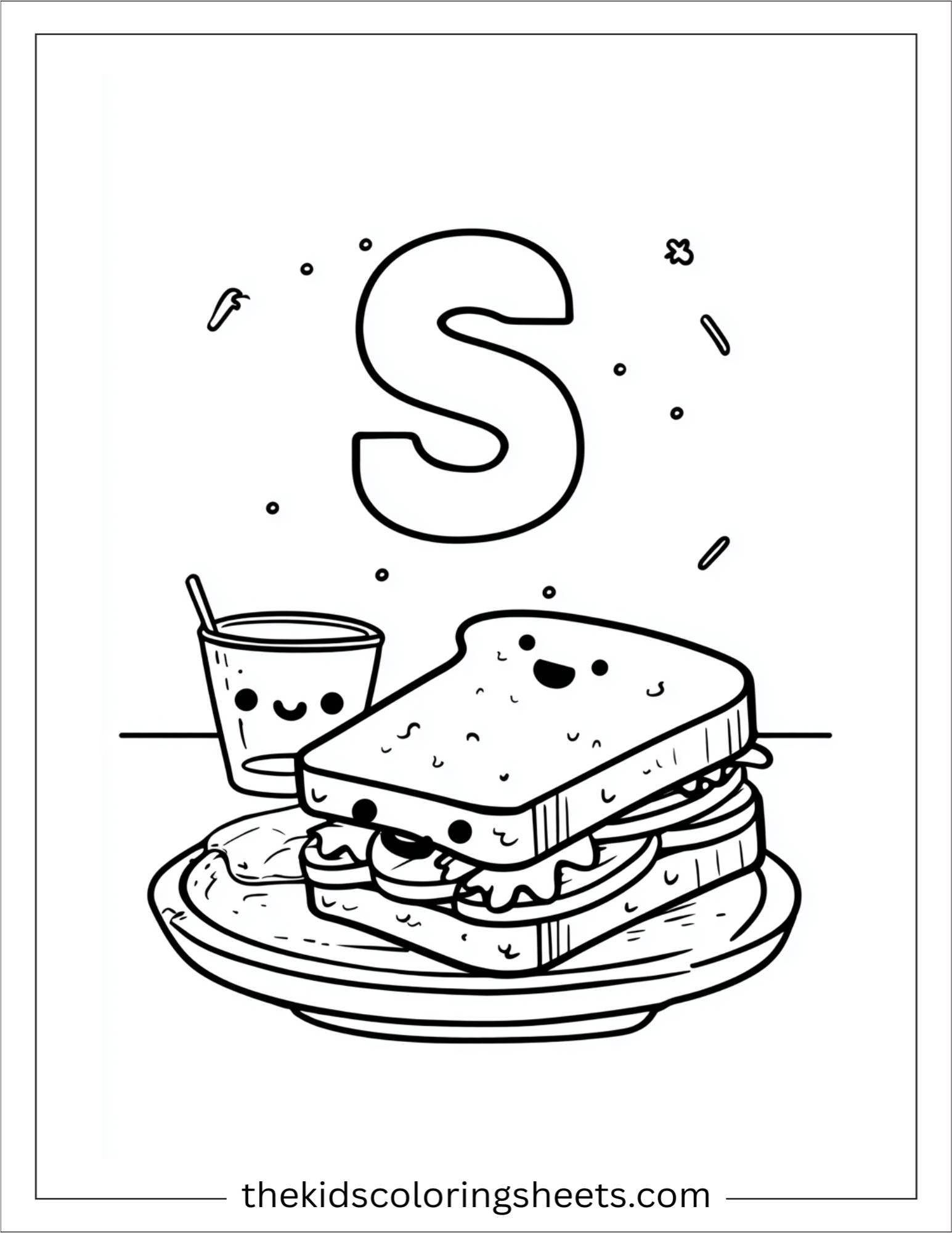alphabet S sandwich plate coloring page