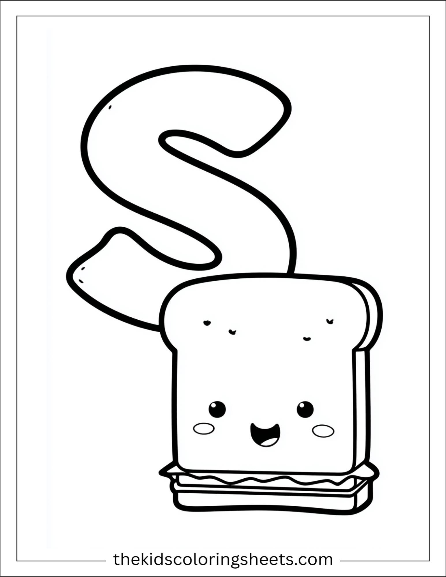 alphabet S sandwich smile coloring page