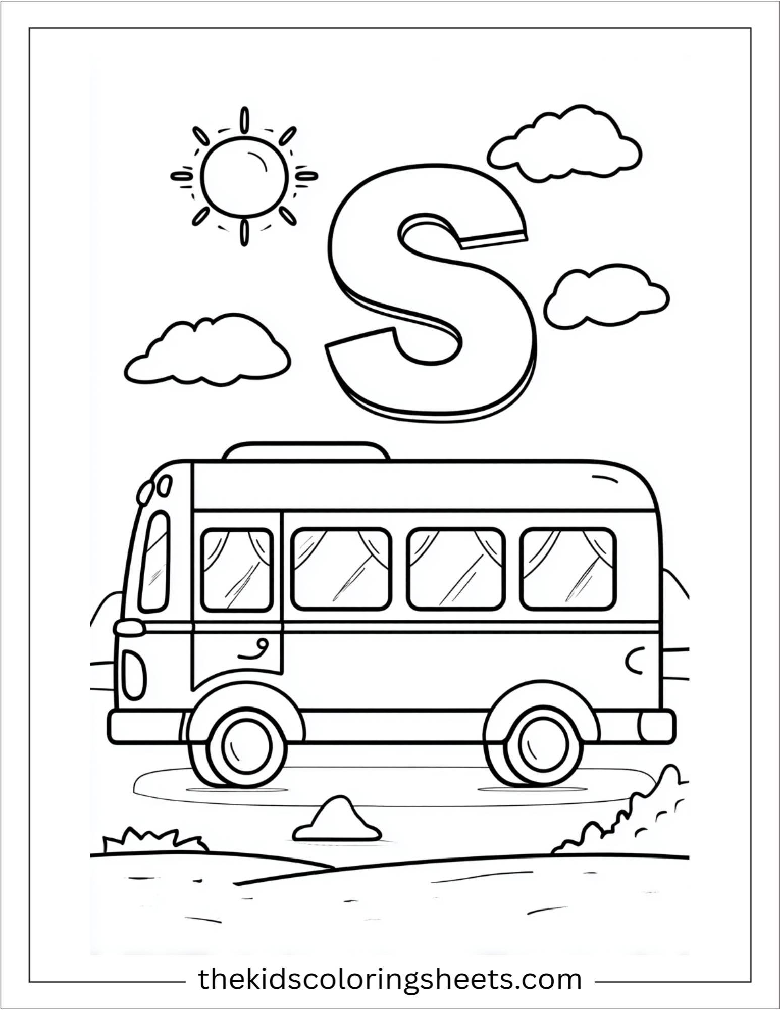 alphabet S school bus coloring page