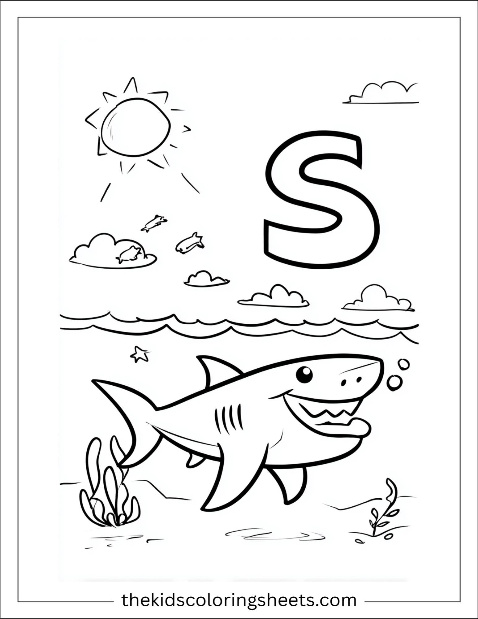 alphabet S shark coloring page