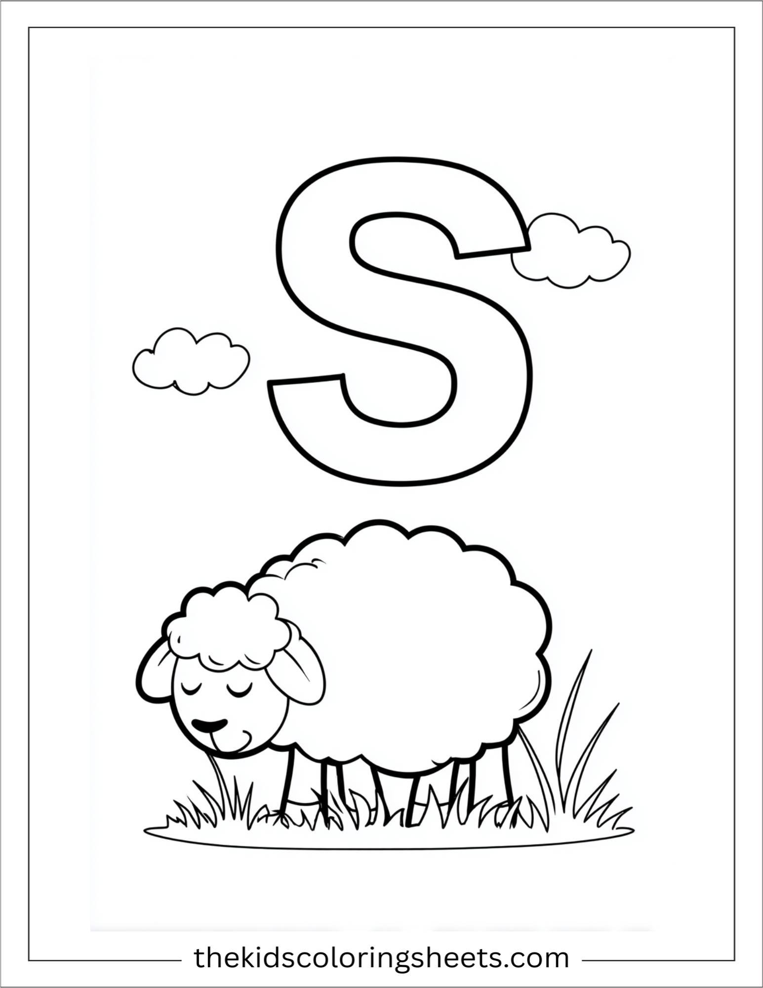 alphabet S sheep farm coloring page