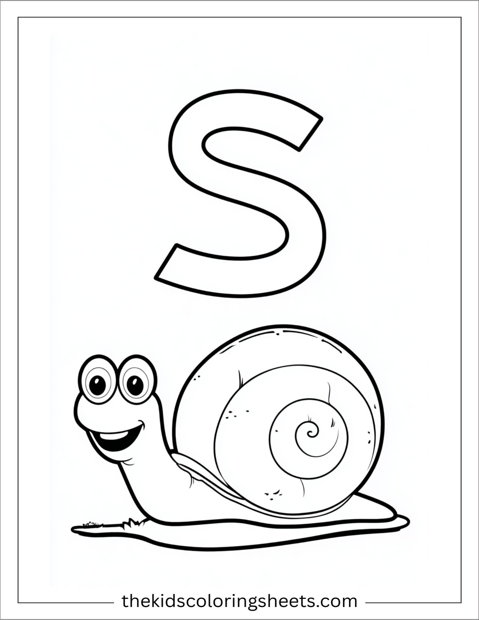 alphabet S snail coloring page