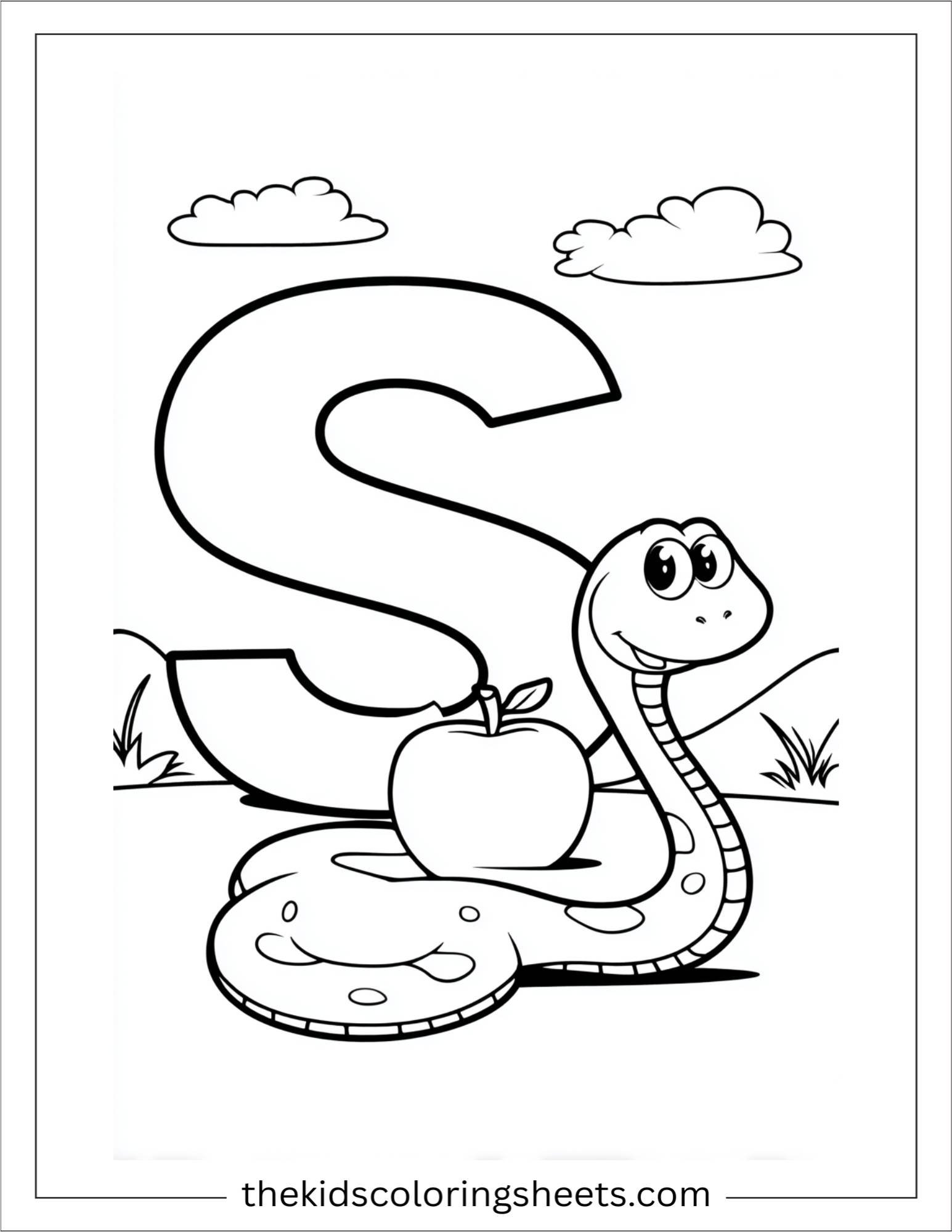 alphabet S snake apple coloring page