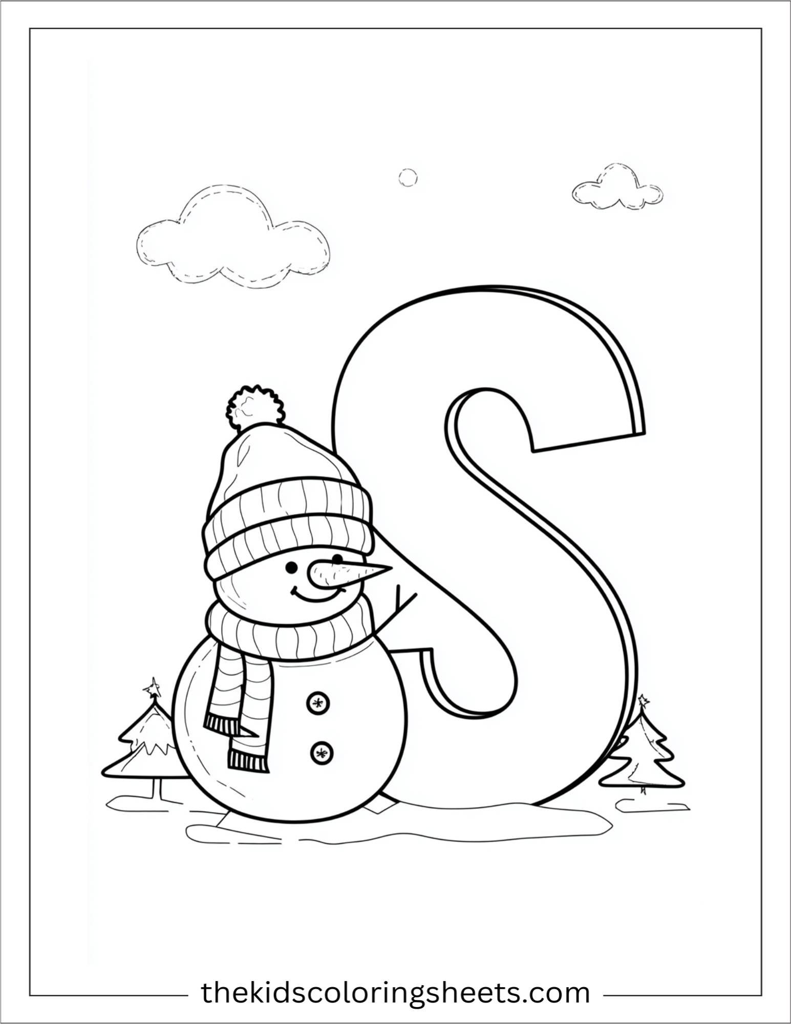 alphabet S snowman coloring page